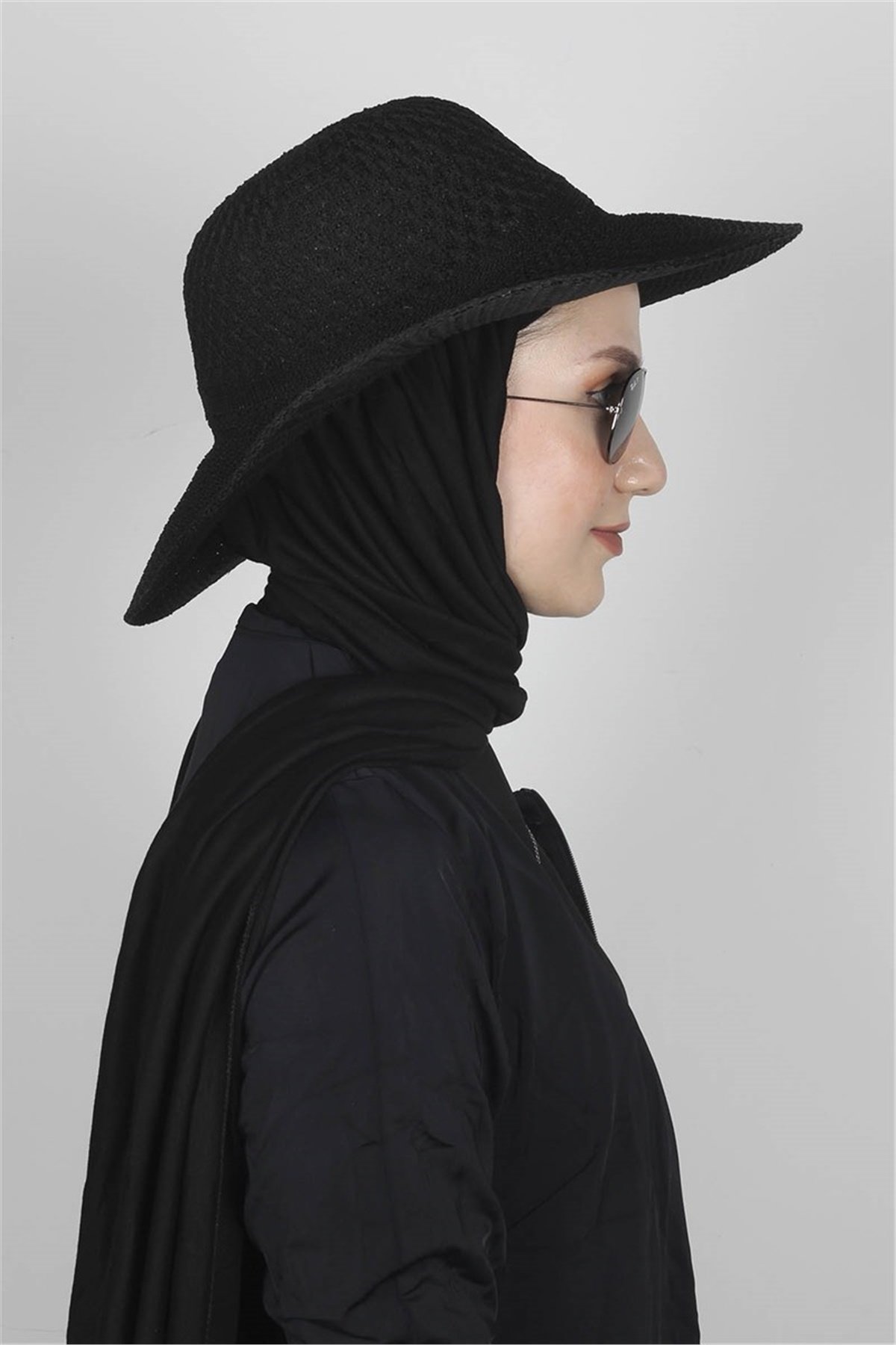Tesettürlü Şapka, Şapkalı Şal, Siyah Tesettür Şapka SS9010