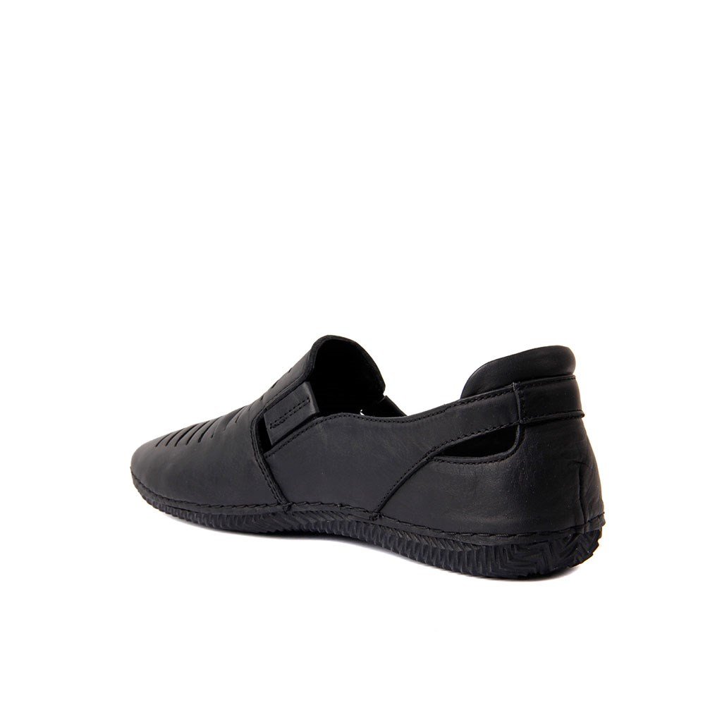 Estile - Hakiki Deri Siyah Zımbalı Kadın Ayakkabı 258-037 - R2