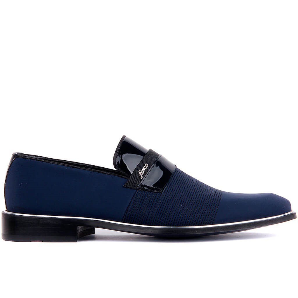 Navy Blue Textile Men's Classic Shoes