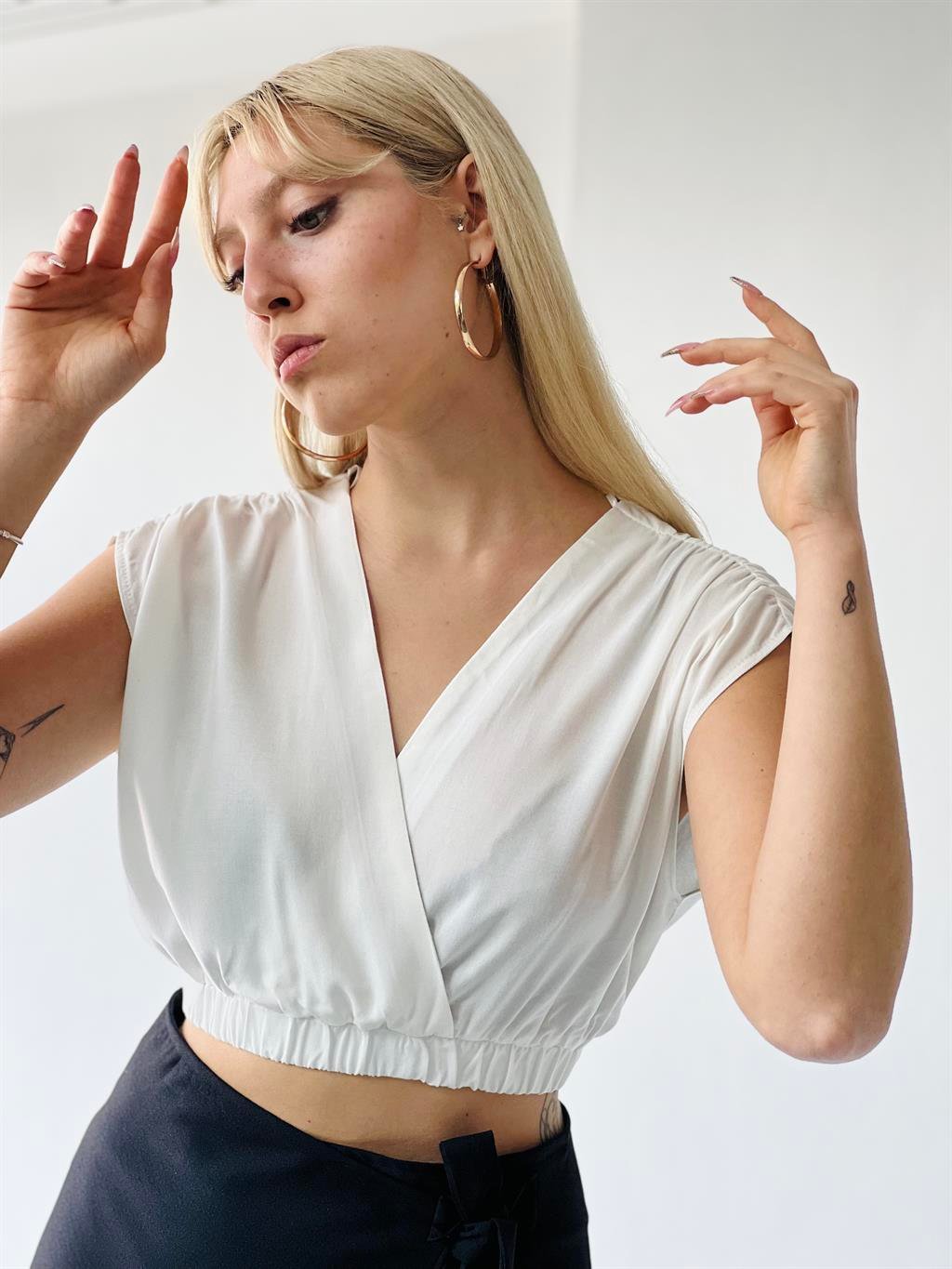 Cleopatra Double Breasted Crop Ecru Blouse Retrobird