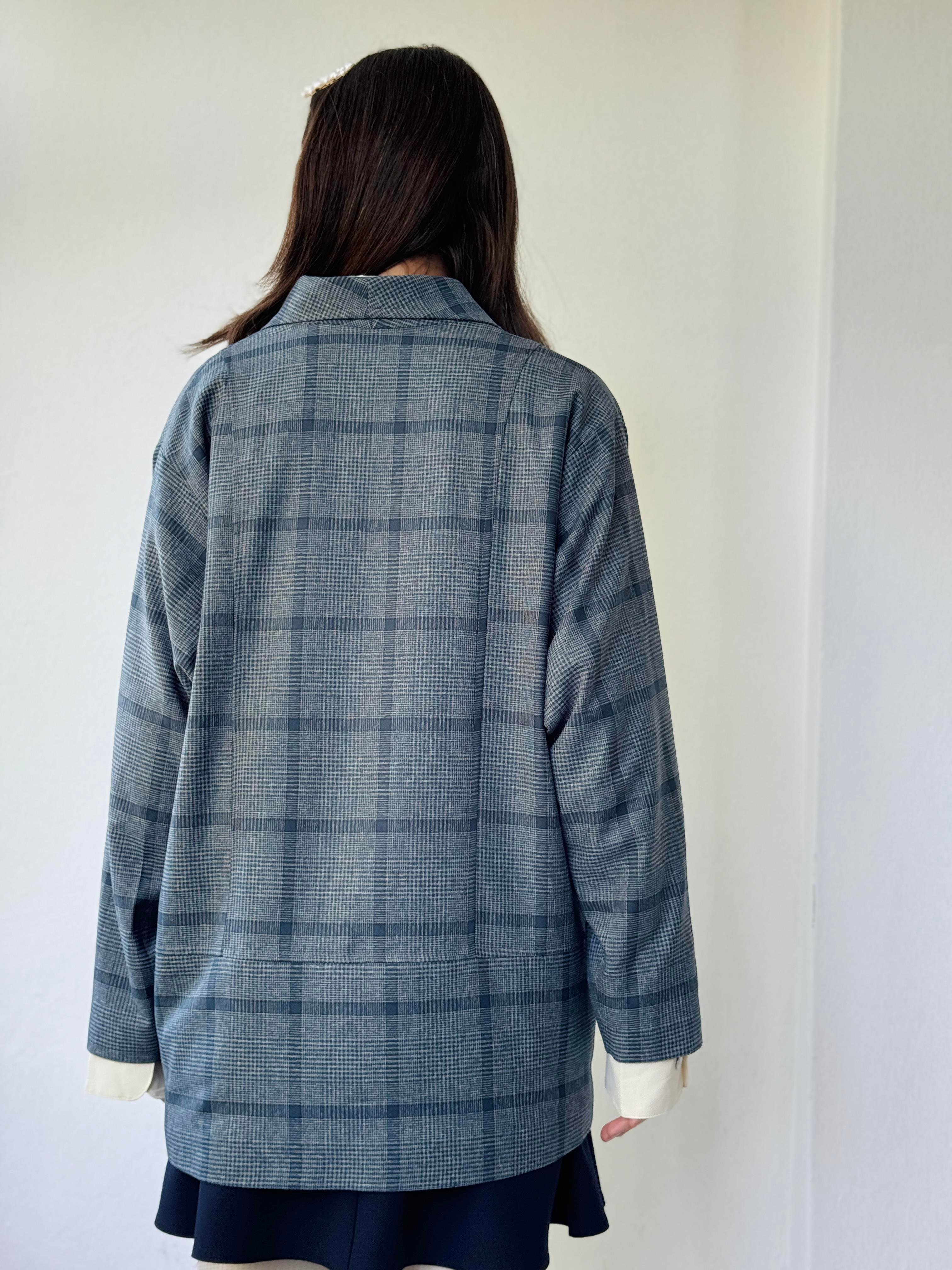 90s Retro Model Ash Blue Oversized Design Women's Plaid 90s Retro Model Ash Blue Oversized Design Women's Plaid