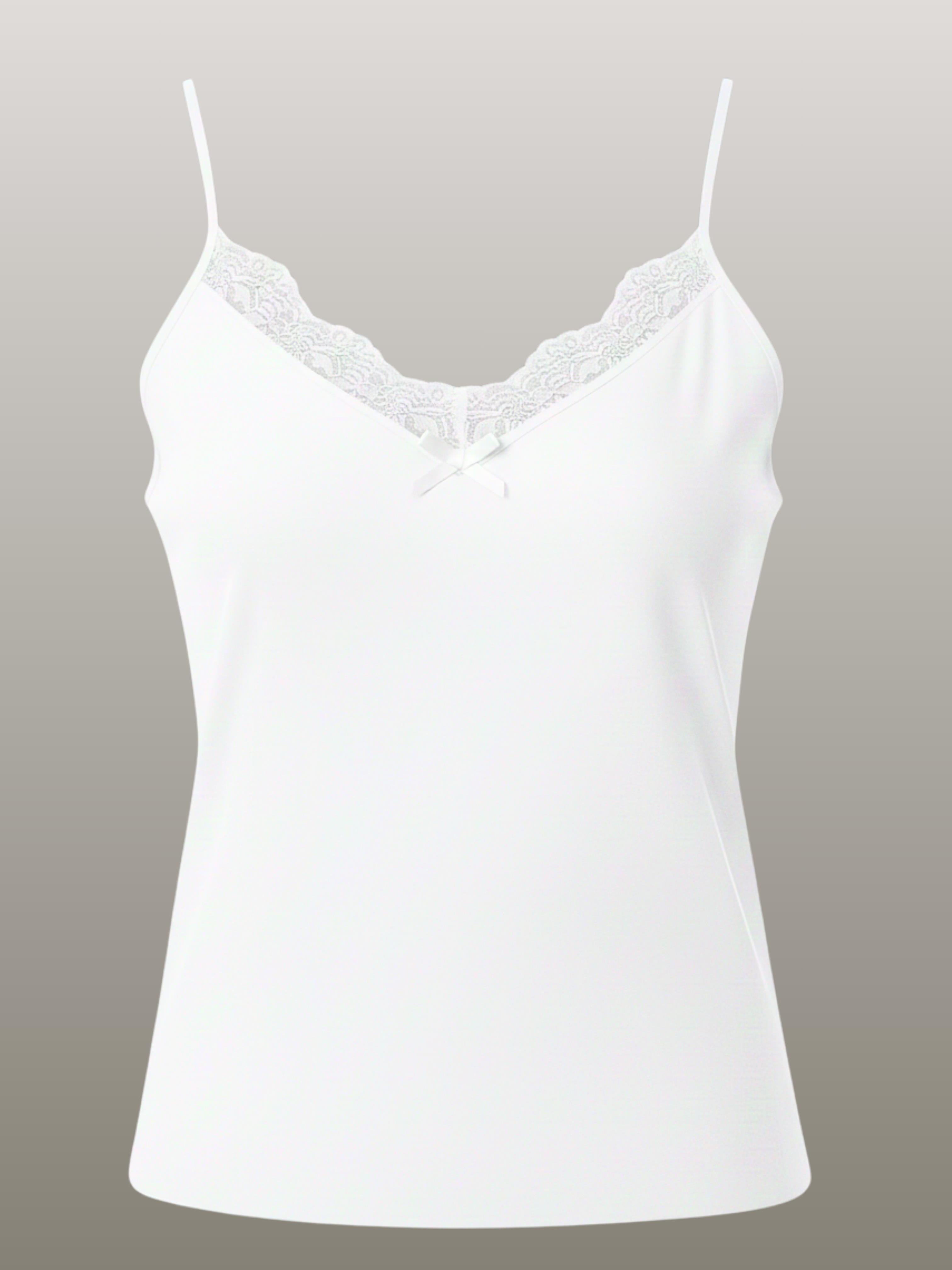 White Women's Tank Top with Lace Details | Retrobird