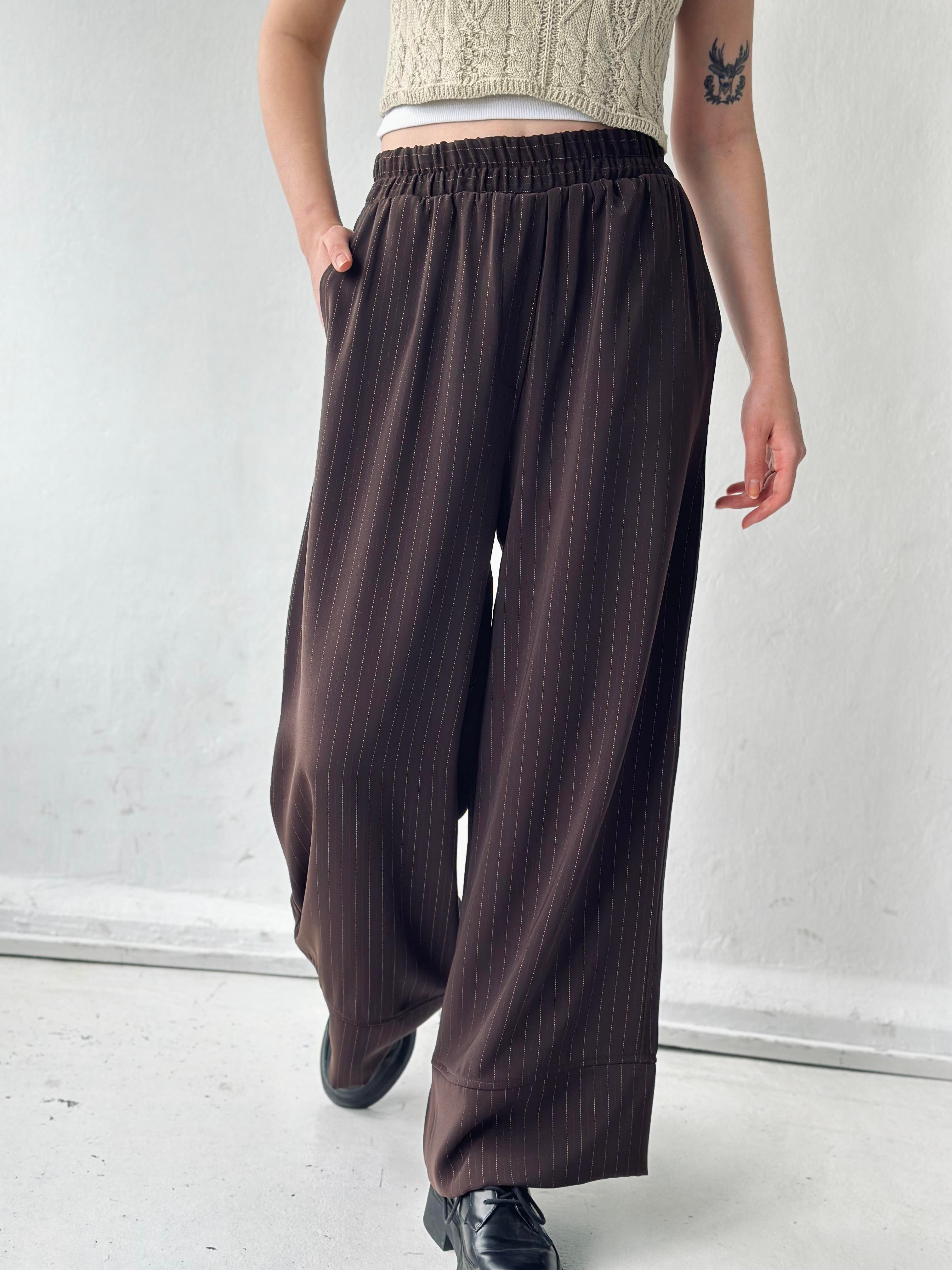 Retrobird Thick Leg Detailed Long Elastic Loose Palazzo Brown Women's  Trousers