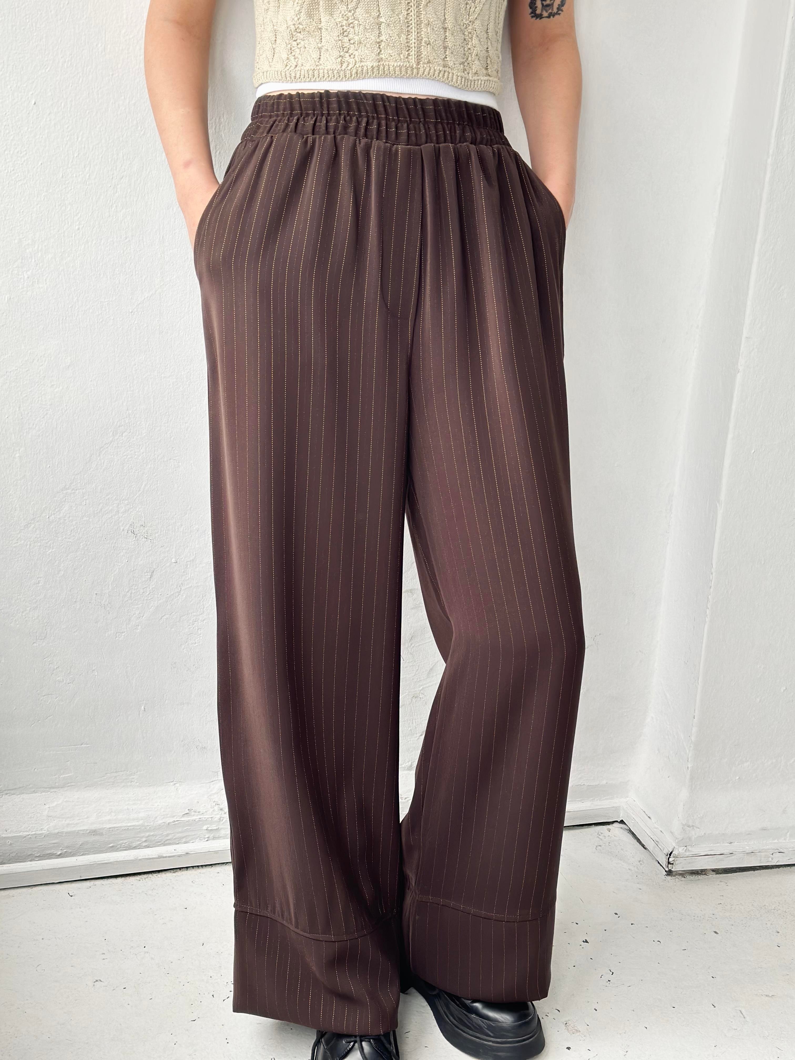 Retrobird Thick Leg Detailed Long Elastic Loose Palazzo Brown Women's  Trousers