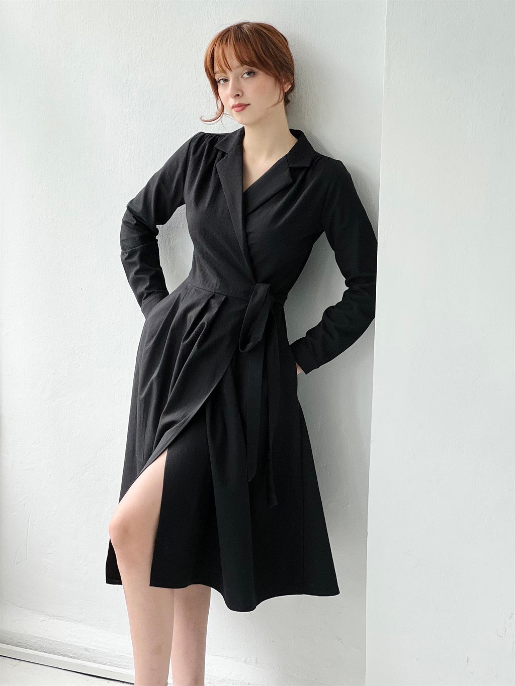 Retrobird Lady Pamuklu Kumaş Kadın Siyah Kruvaze Midi Elbise | Retrobird