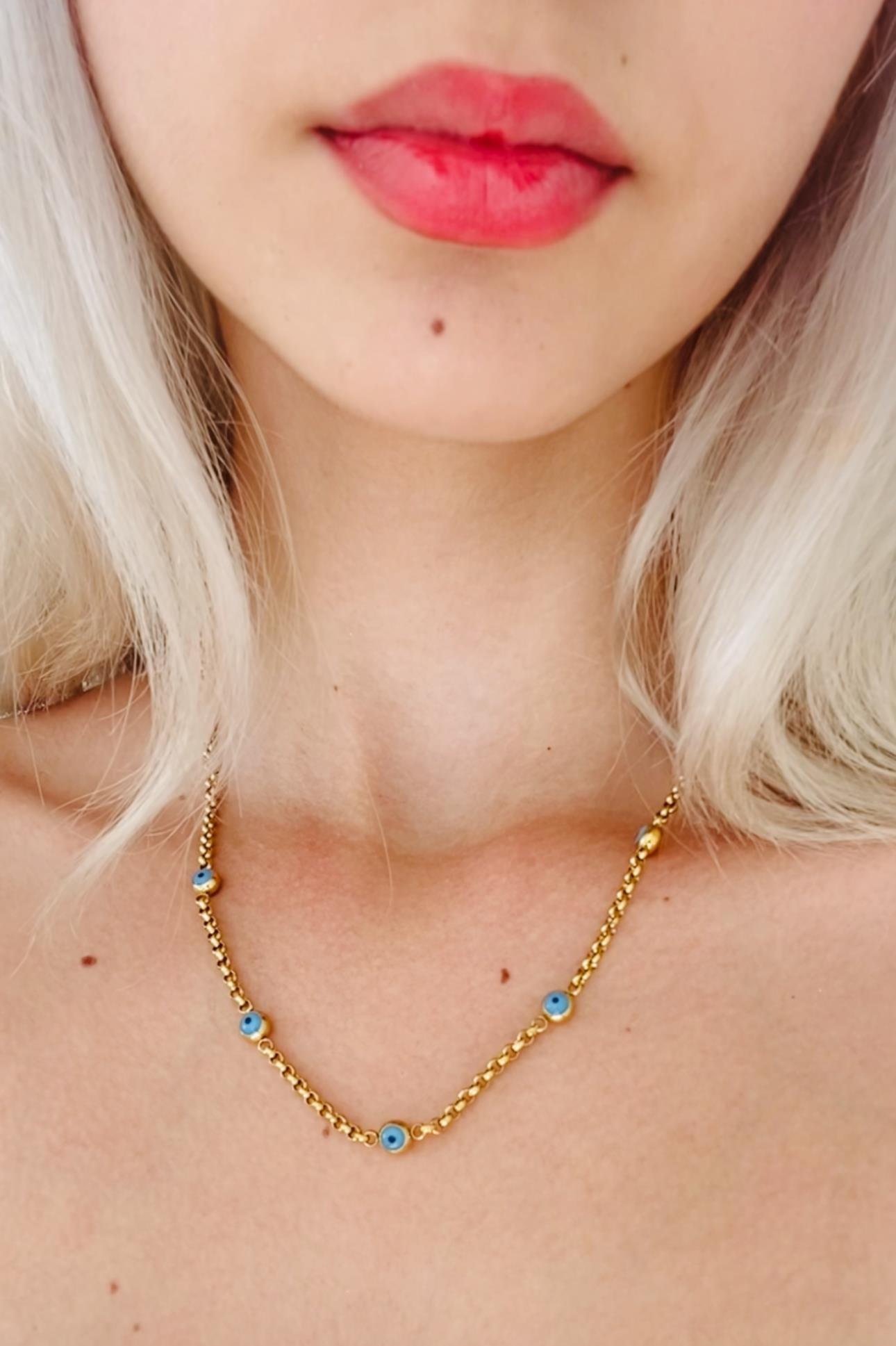Evil eye bead necklace clearance