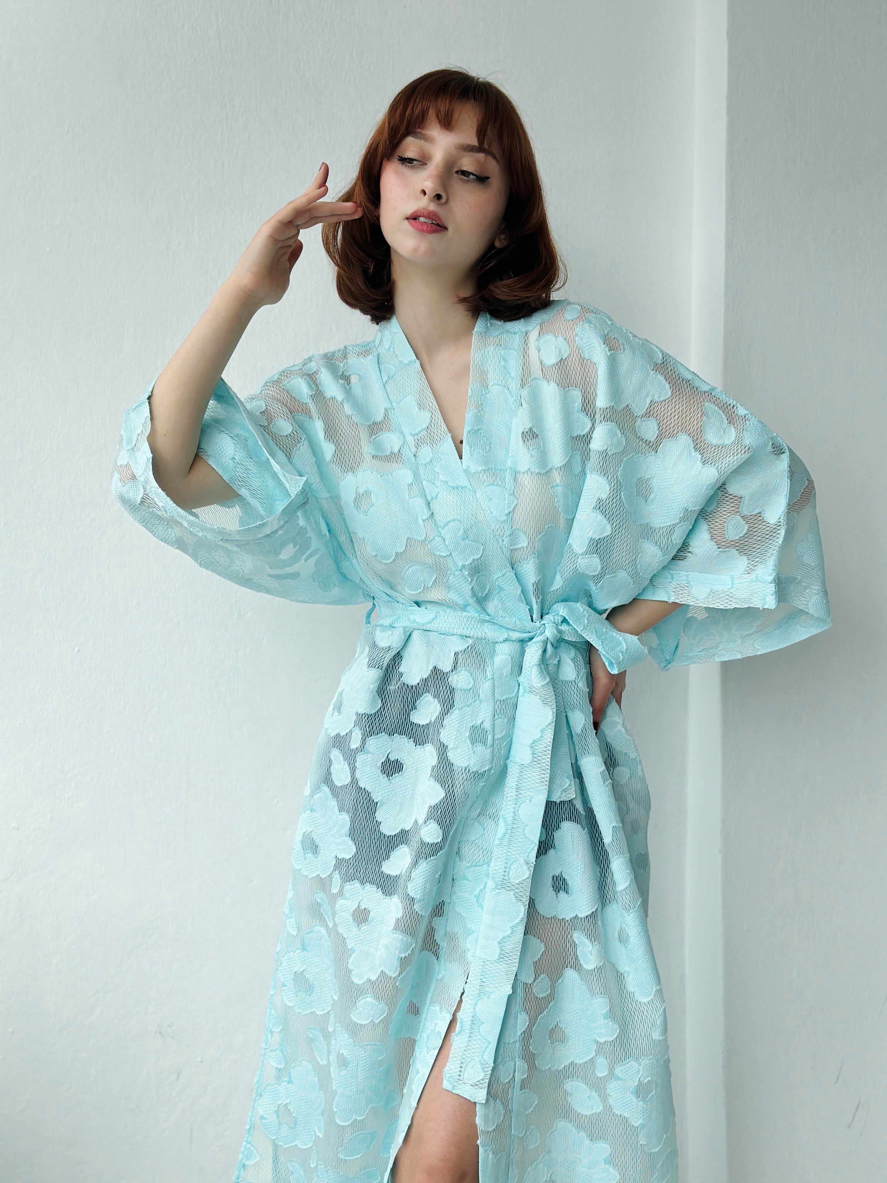 Light blue kimono dress hot sale
