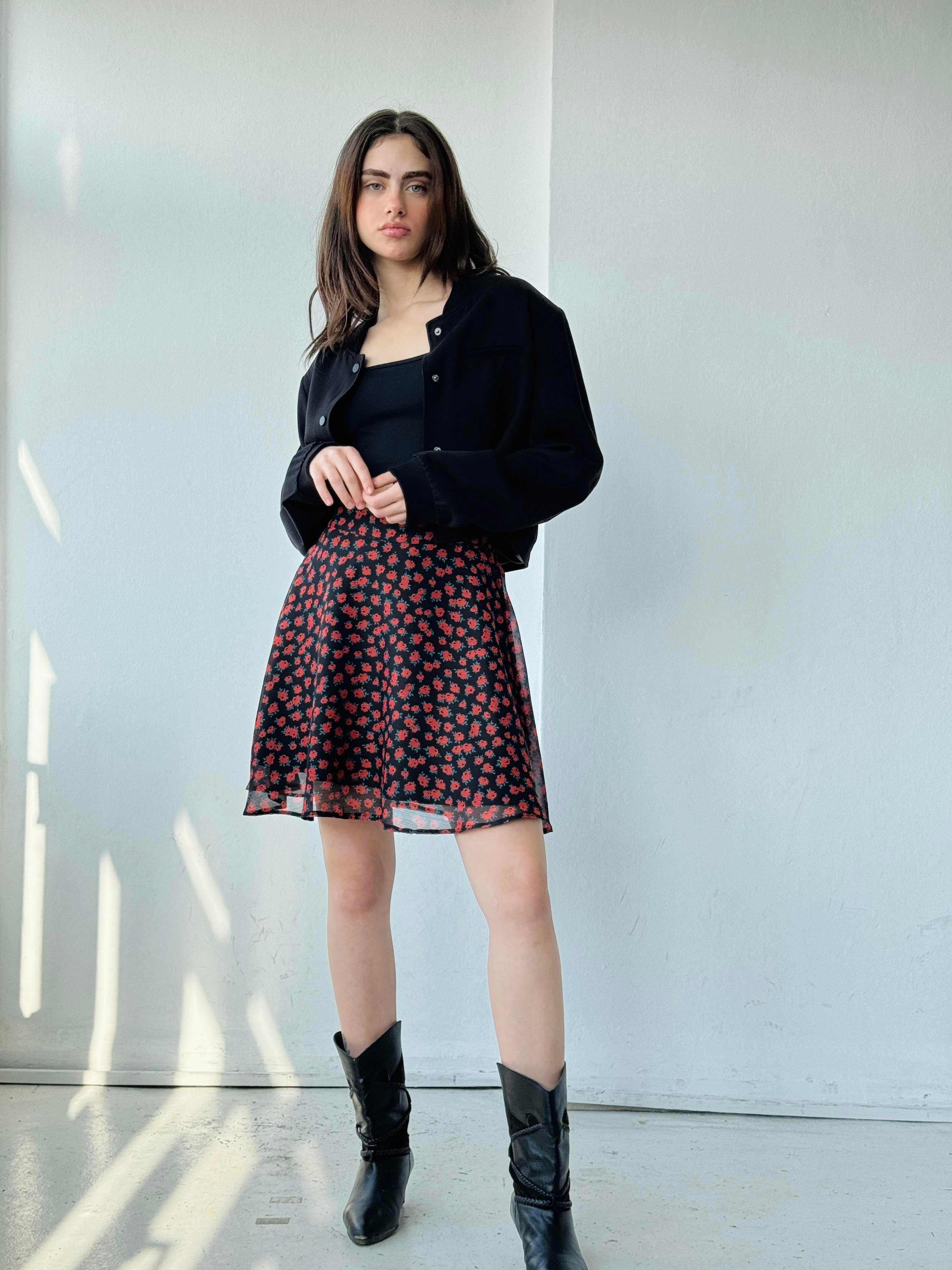 Valerie Lined Chiffon Red All Seasons Short Flared Skirt
