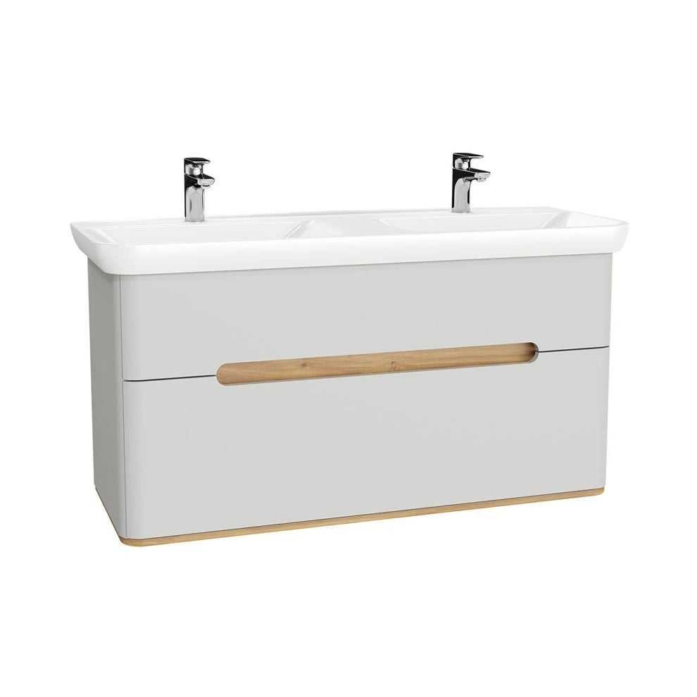 VitrA Sento 130 cm Mat Açık Gri Çift Çekmeceli Çift Lavabolu Lavabo Alt  Dolabı - Banyotrendy