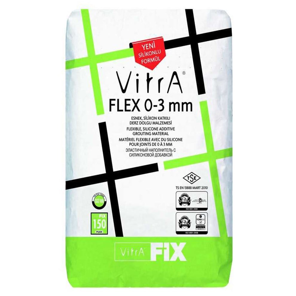 Vitra Fix Flex 0-3 mm Koyu Gri 5 kg Çimento Esaslı Yüksek Performanslı  Elastik Silikon Katkılı İnce Dolgulu Derz Dolgu - Banyotrendy