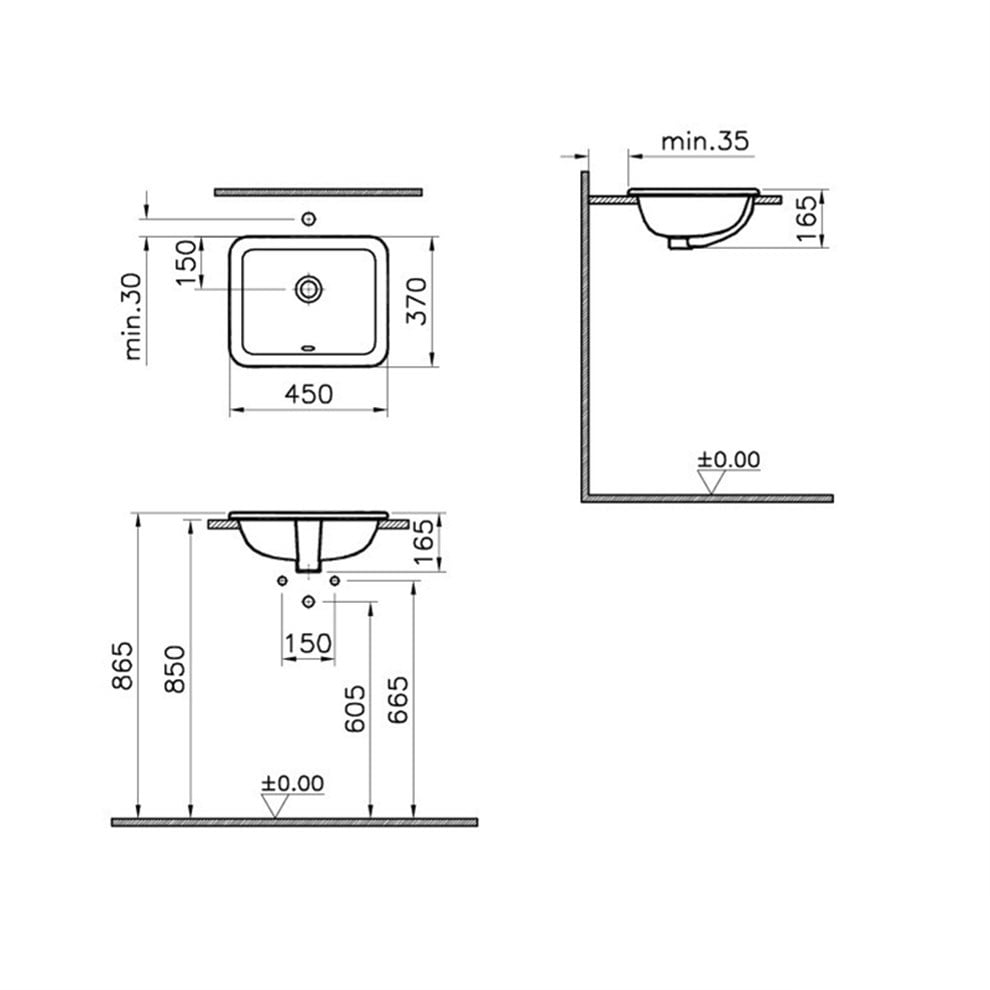 VitrA S20 45 cm Beyaz Tezgah Üstü Lavabo - Banyotrendy