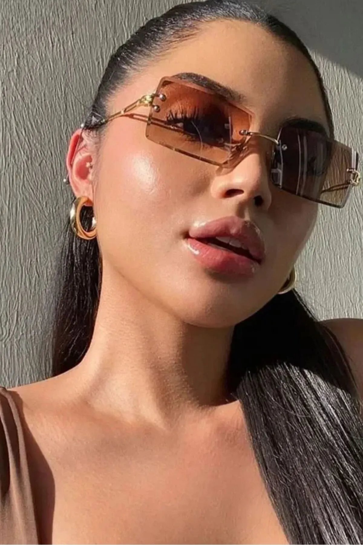 POLO55 Mavi Camlı Metal Çerçeveli Küçük Dikdörtgen Retro Kadın