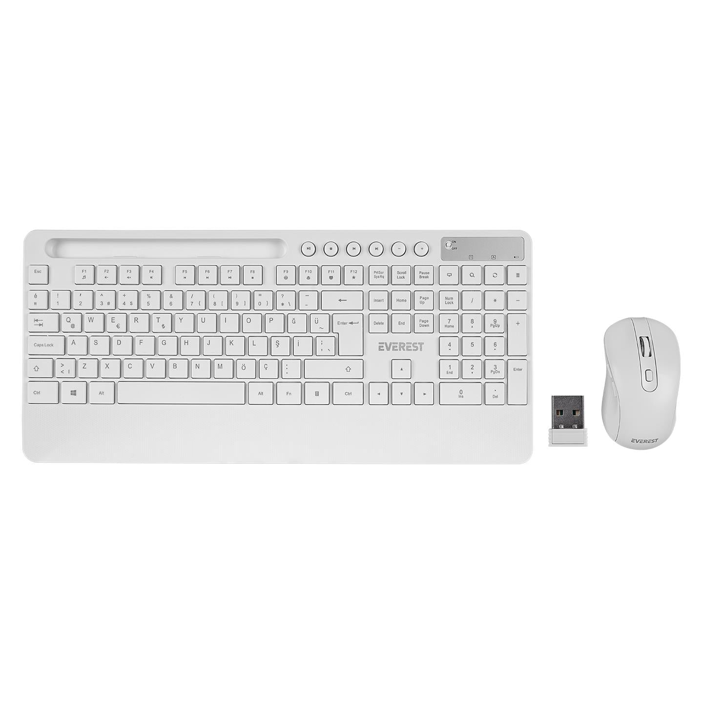 Everest KM-9676 Beyaz Multimedya Tablet-Telefon Standlı Klavye +