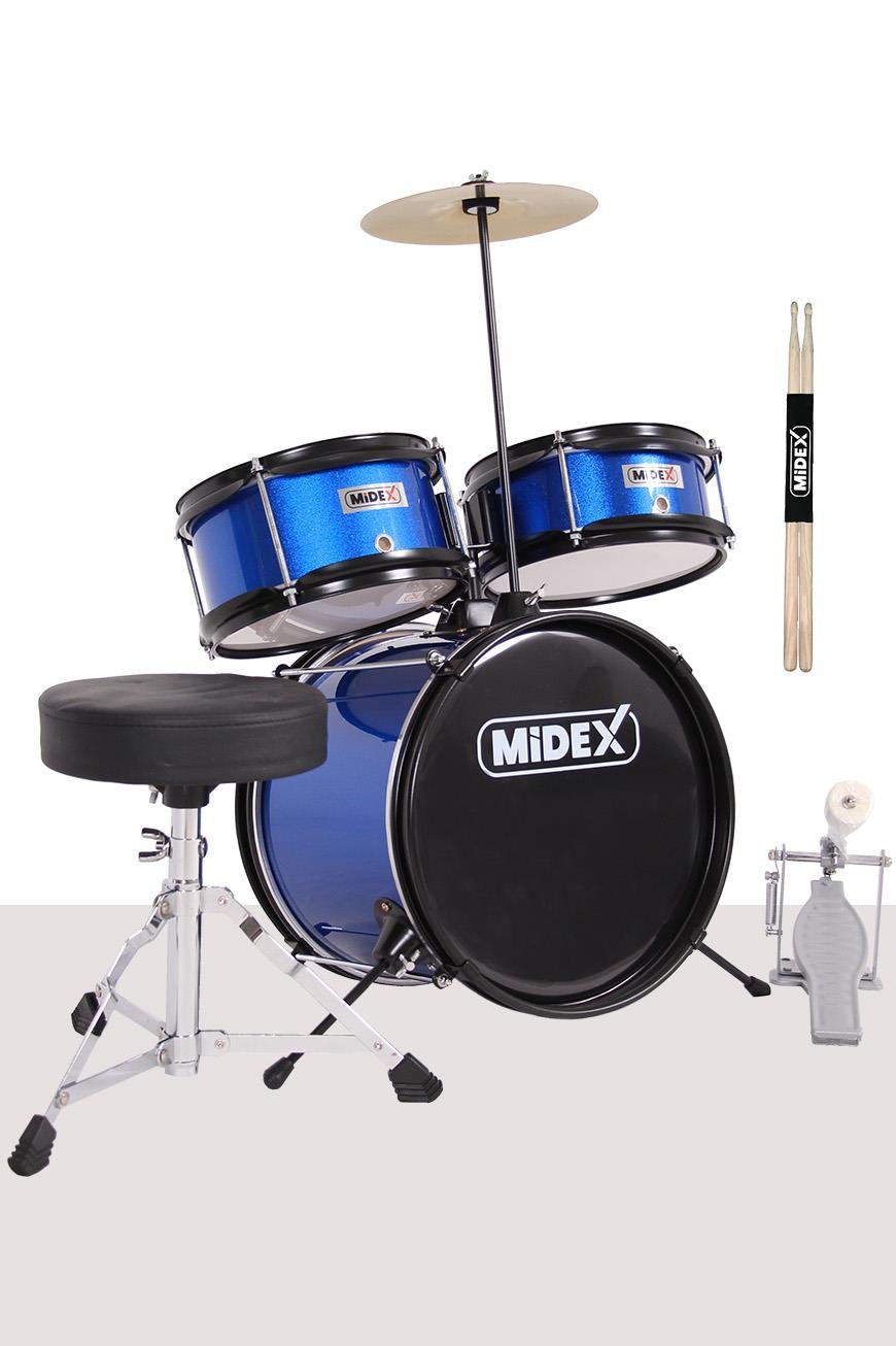 Midex CD300X-BL Akustik Çocuk Baterisi Davulu Seti 5-14 Yaş İçin Full Set