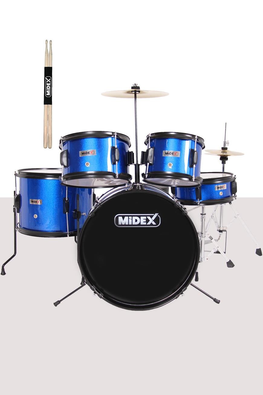 Midex CD-500X-BL Akustik Çocuk Baterisi Davulu Seti 5-18 Yaş İçin Full Set
