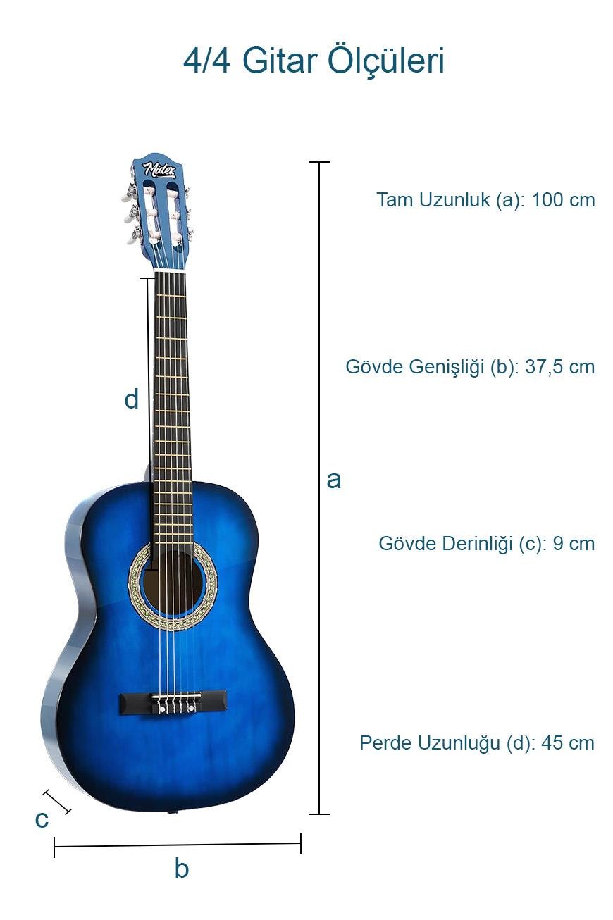 Midex CG-270BL Klasik Gitar 4/4 Yetişkin Boy Sap Ayarlı Full Set