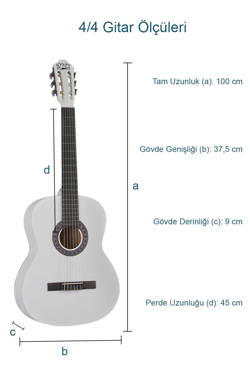 Midex CG-270WH Beyaz Renk Klasik Gitar 4/4 Yetişkin Boy Sap Ayarlı Full Set