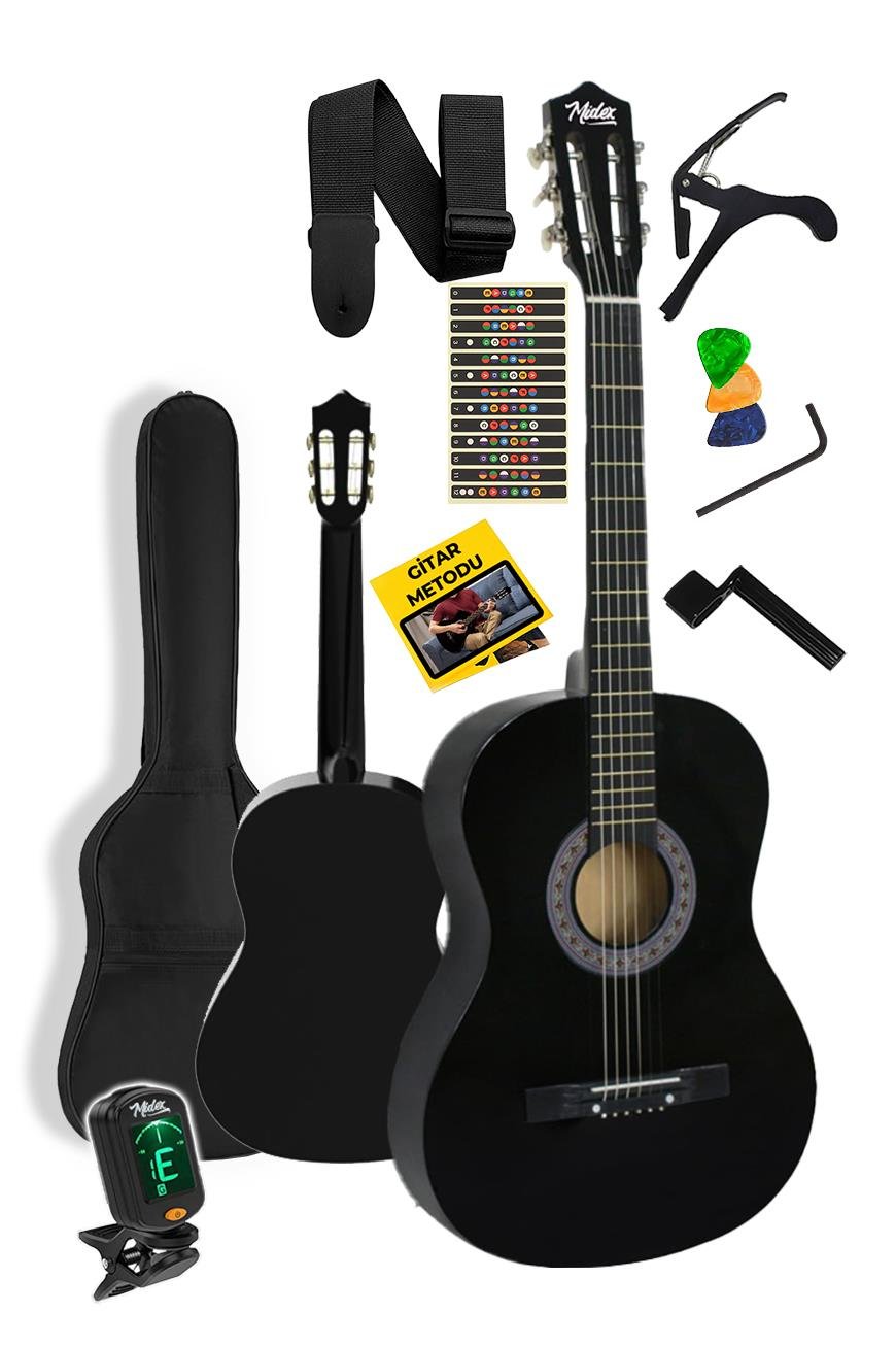 Midex CG-34BK-PAK Kaliteli 34 İnç 1/2 Juniur Çocuk Gitarı Seti 4-8 Yaş Arası