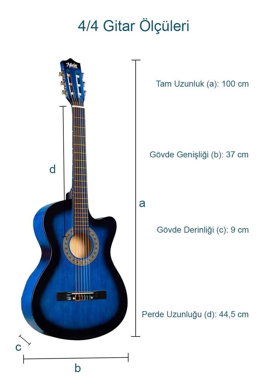 Midex CG-395BL Siyah Klasik Gitar 4/4 Kesik Kasa Full Set (Çanta Askı Tuner  Metod Pena)
