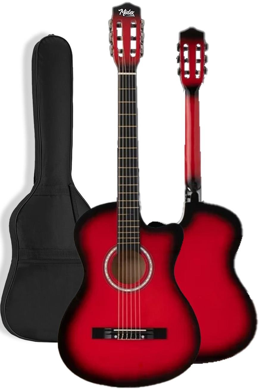 Midex CG-395RD Kırmızı Renk Kesik Klasik Gitar 4/4 Yetişkin Boy Sap Ayarlı  Full Set