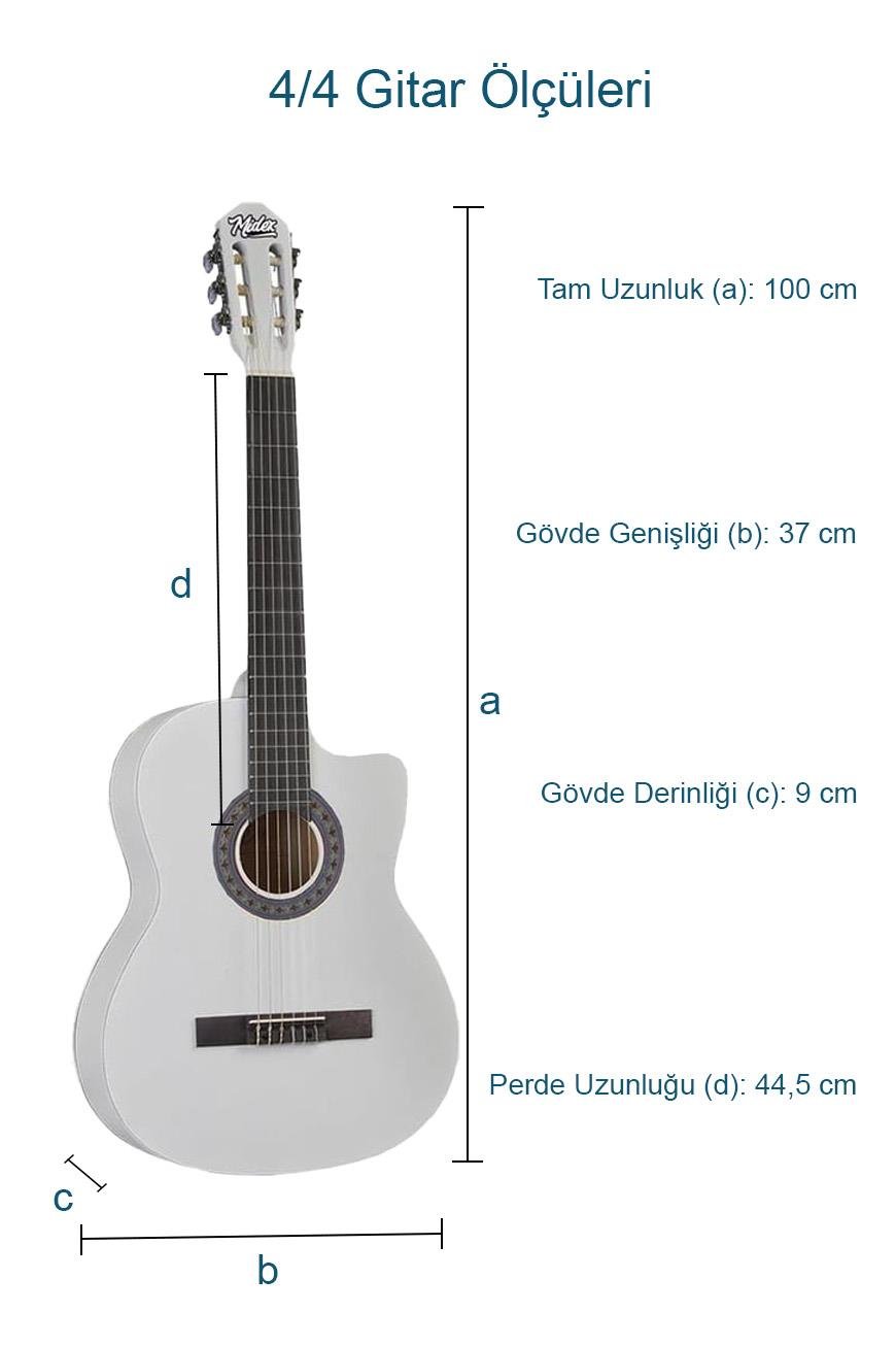 Midex CG-395WH Beyaz Renk Kesik Klasik Gitar 4/4 Yetişkin Boy Sap Ayarlı  Full Set