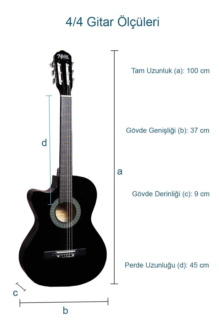 Midex CG-396BK SOLAK Klasik Gitar Siyah Renk Full Set Sap Ayarlı 4/4  yetişkin Boy