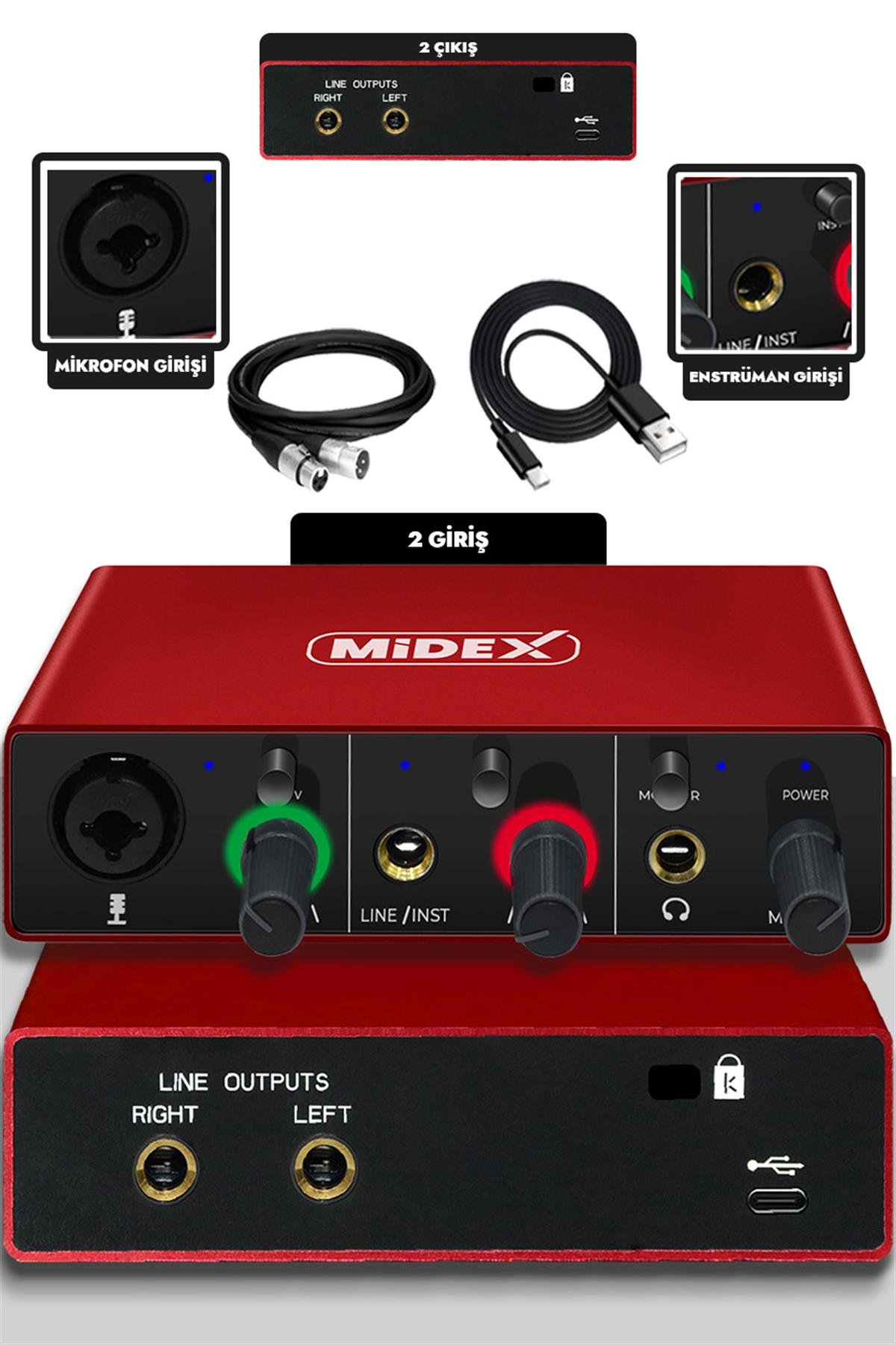 Midex CX1 Mikrofon + GLX-500 PRO Ses Kartı + RS-30 Stereo Kulaklık Kayıt  Ekipmanı