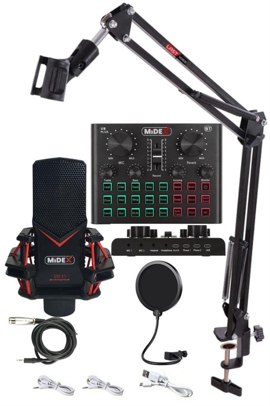 Midex GMX-1 Record Set Condenser Mikrofon Ses Kartı Canlı Yayın Paketi