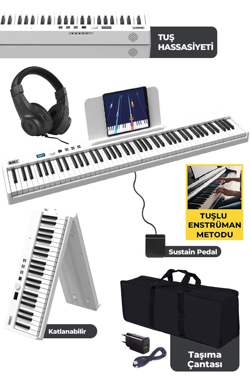 Midex PLX-100WH Taşınabilir Dijital Piyano Tuş Hassasiyetli 88 Tuş
