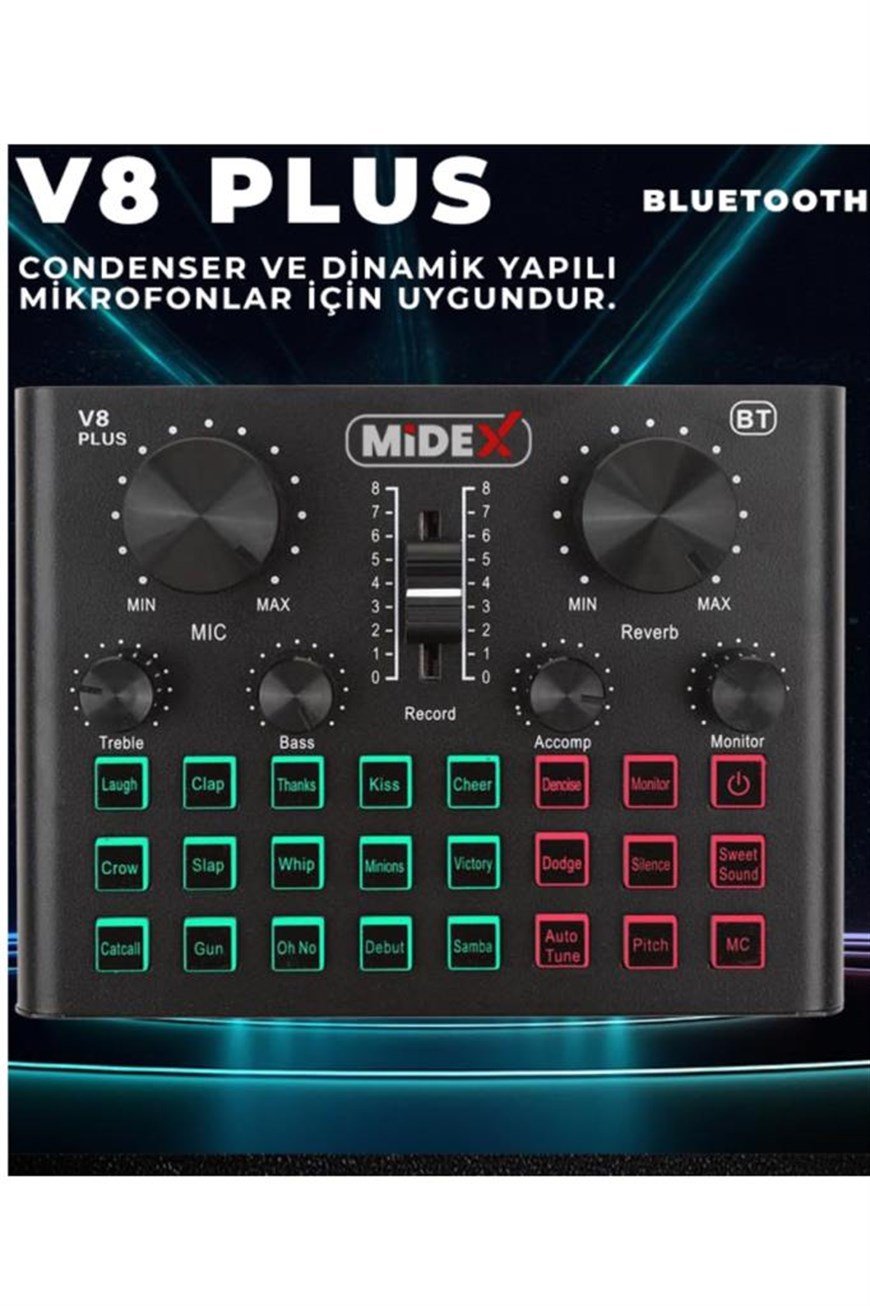 Midex VS8 PLUS Stüdyo Kayıt Ses Kartı Efektli Radyo Mikseri
