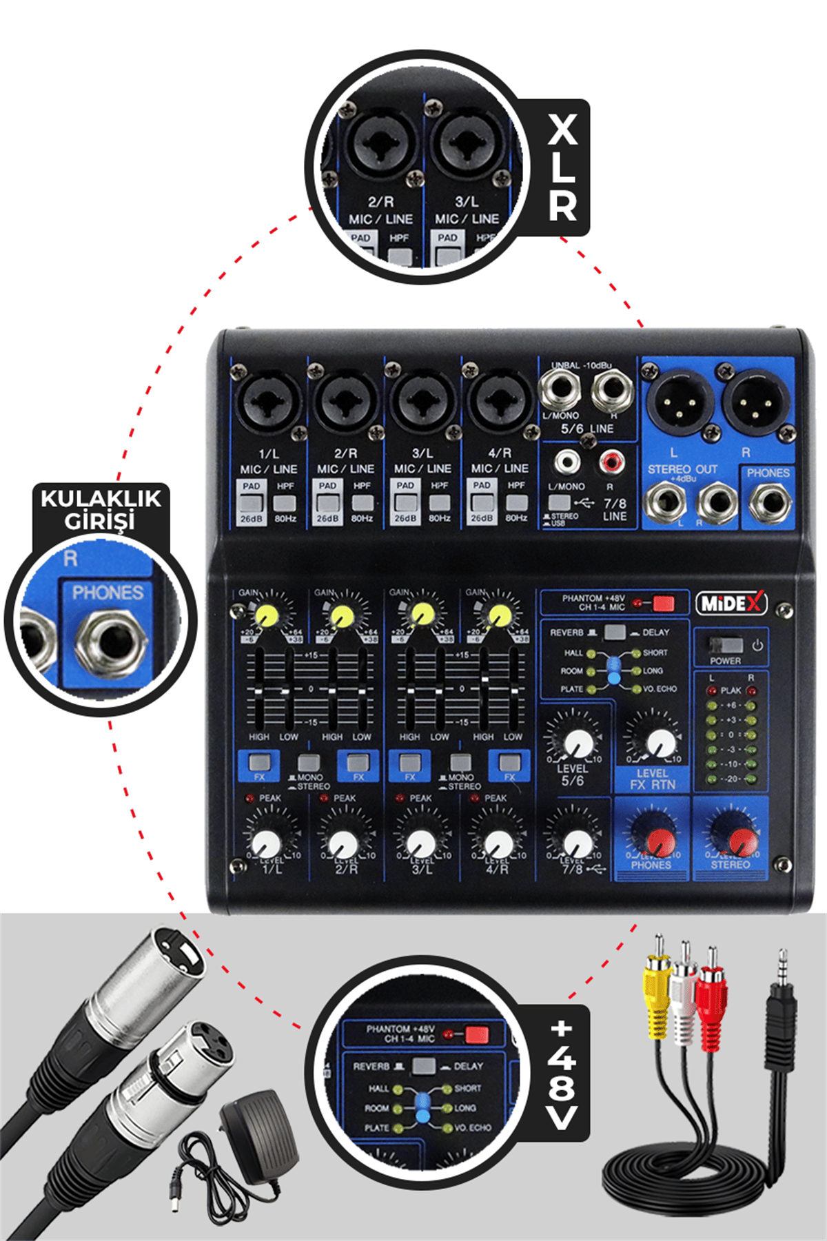 Stüdyo Ekipmanları Midi Live Paket-3 Ses Kartlı Mikser Midi Klavye Mikrofon  Kulaklık
