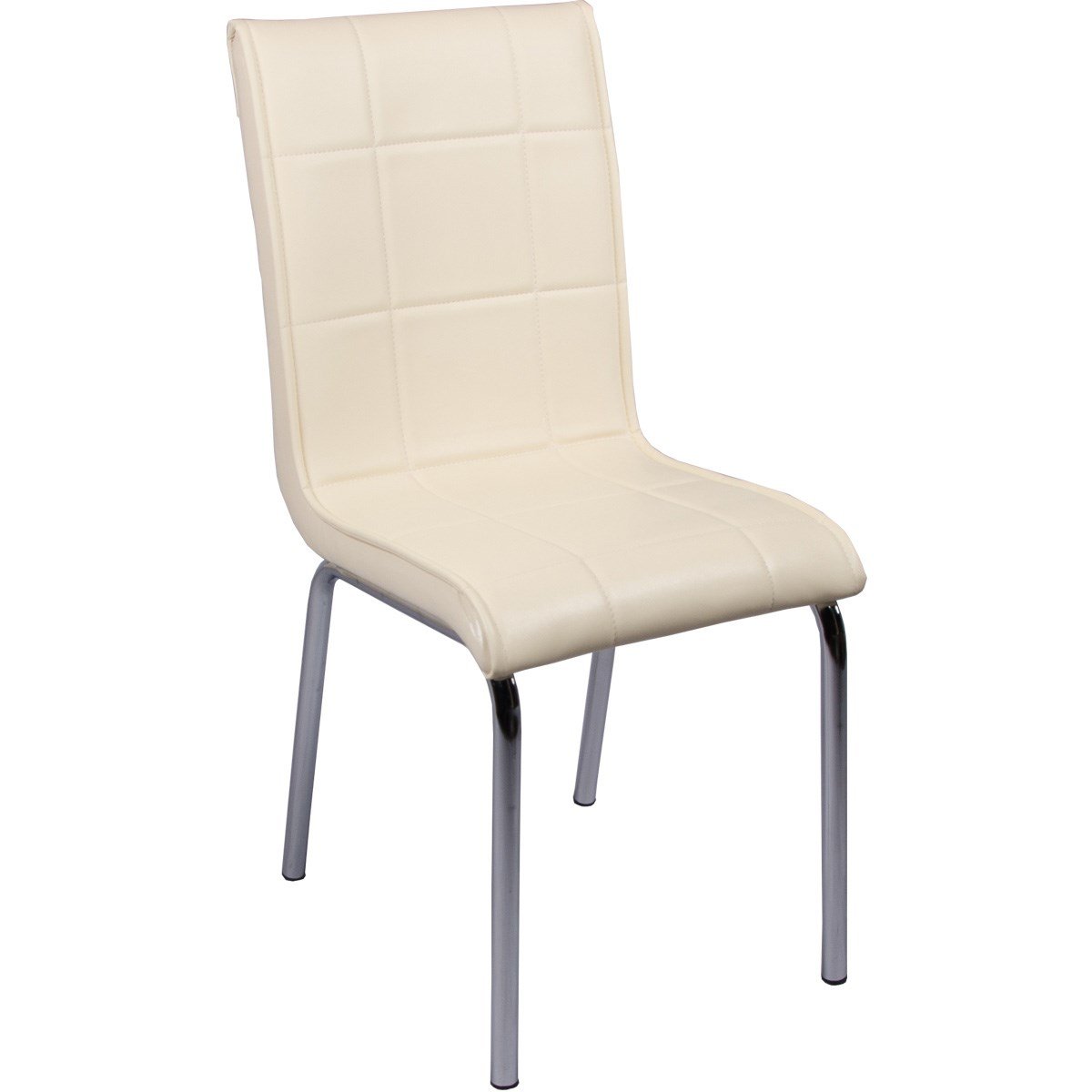 Krem Deri Krom Ayaklı Sandalye| Kristal Masa & Sandalye