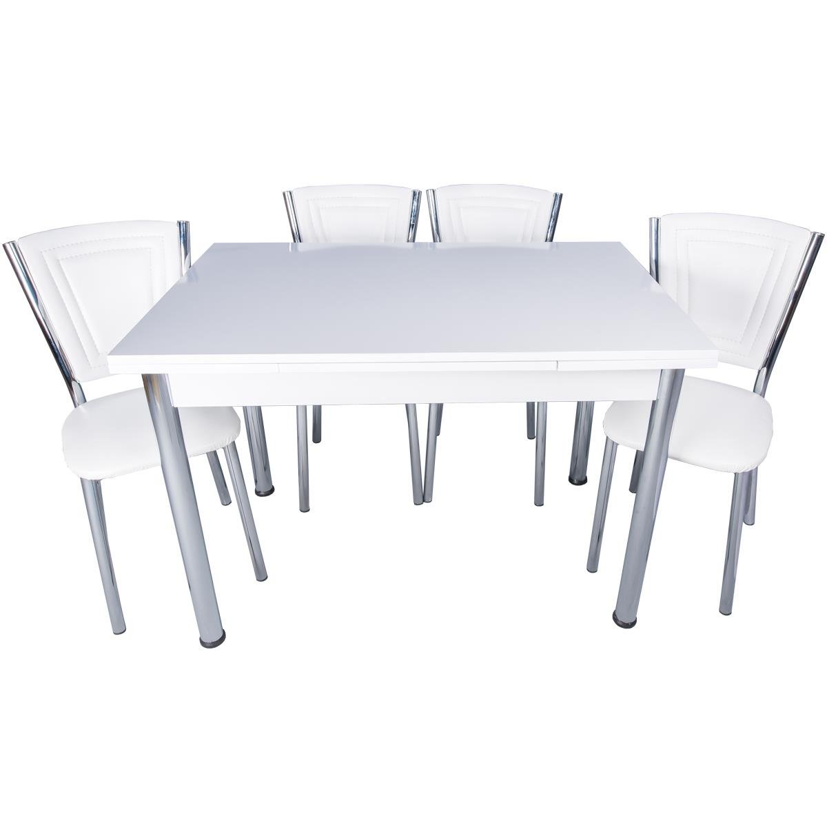 Artemis Beyaz Masa ve 4 Adet Efes Dikişli Sandalye Takımı | Kristal Masa &  Sandalye