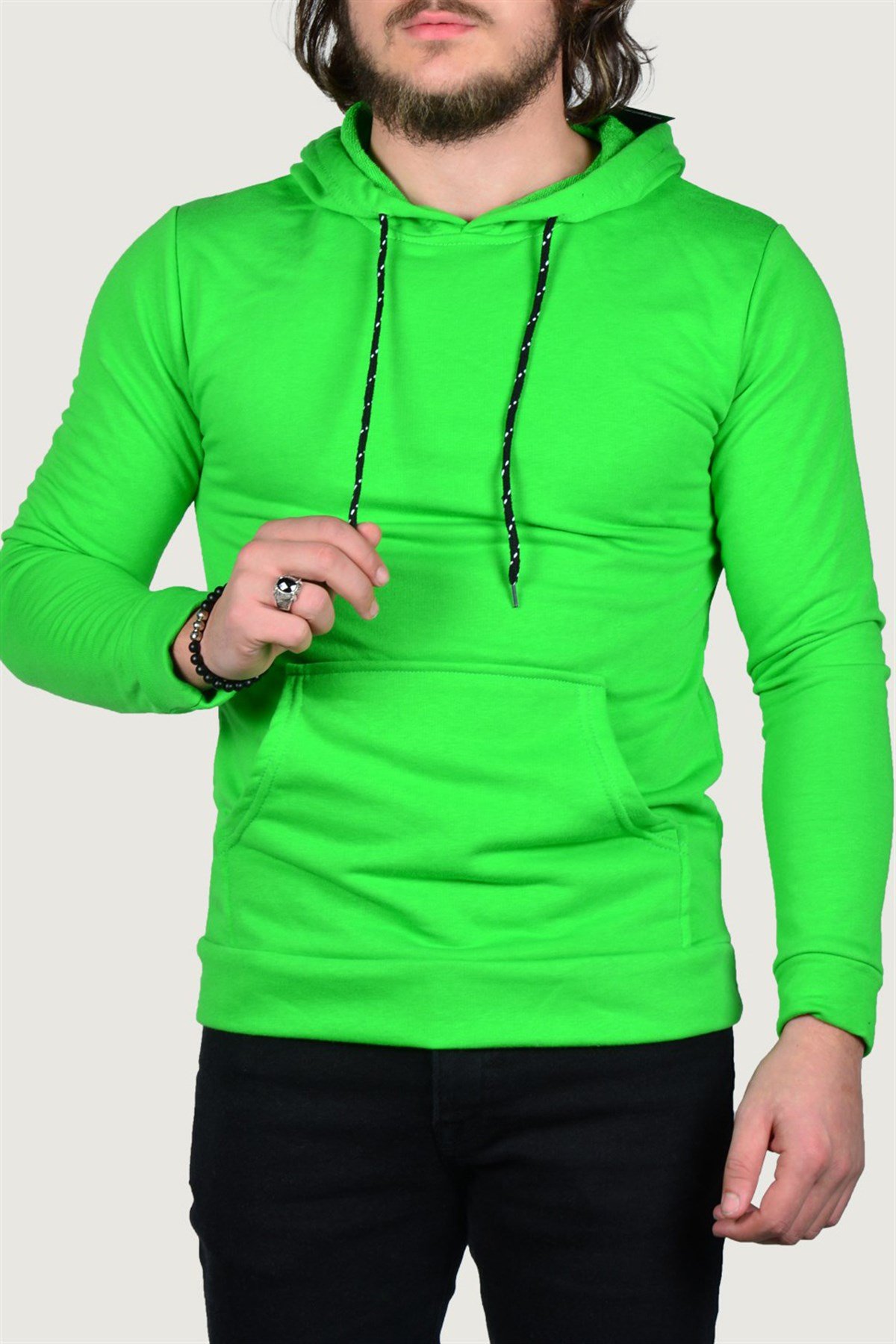 Erkek Kapüşonlu Uzun Kollu Kanguru Cepli Sweatshirt 9Y-5200178-089-1 Fosfor  Yeşili | Terapi Giyim