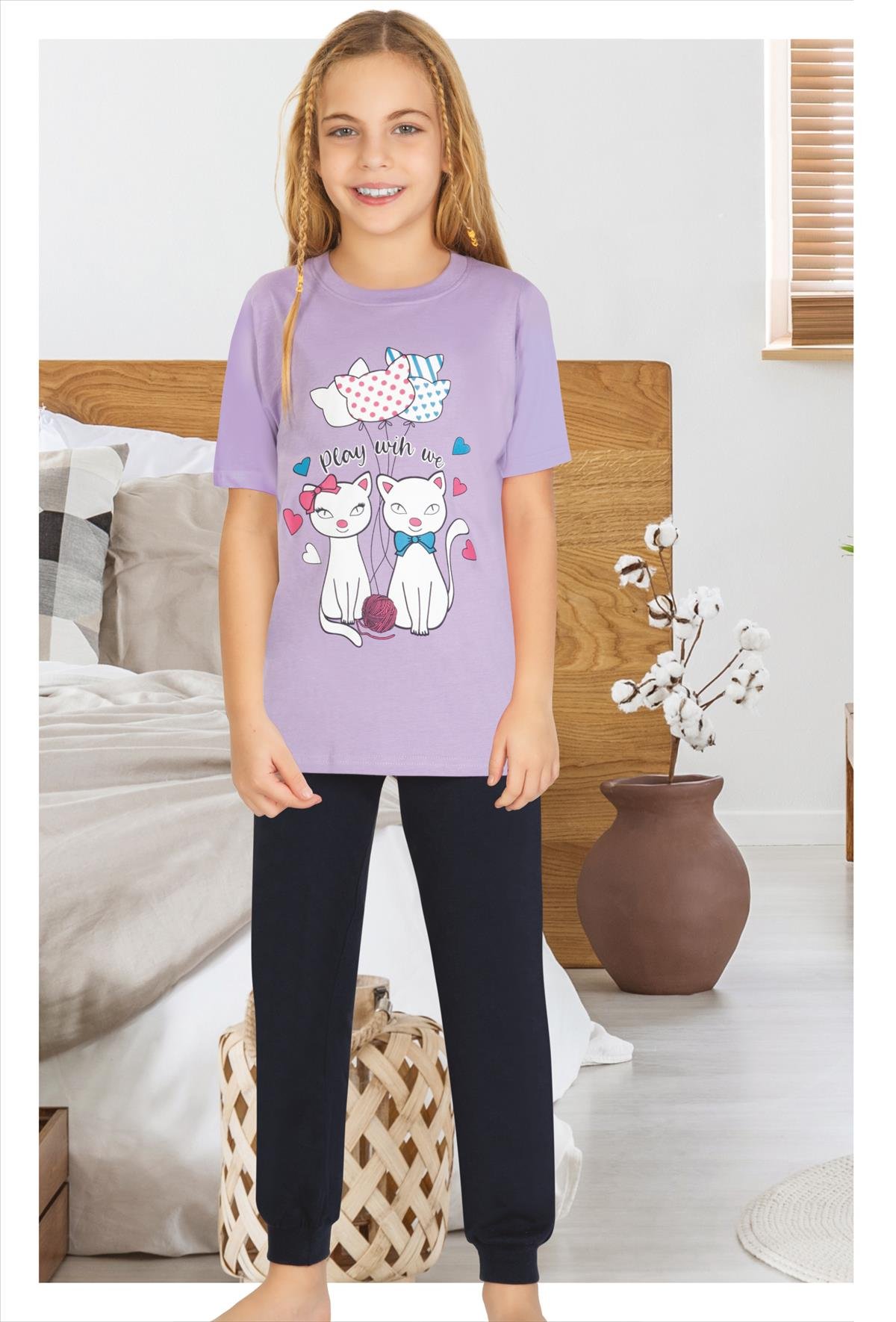 Erdem Lila Kız Çocuk Yazlık Pijama Takımı 855