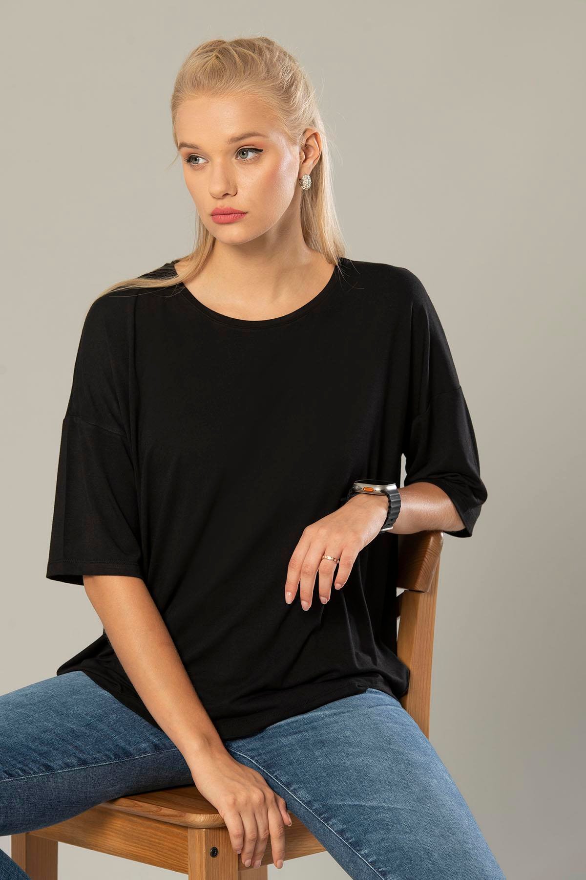 Erdem Weweus Siyah Kadın Viskon Oversize Salaş T-Shirt 238: Erdem İç Giyim