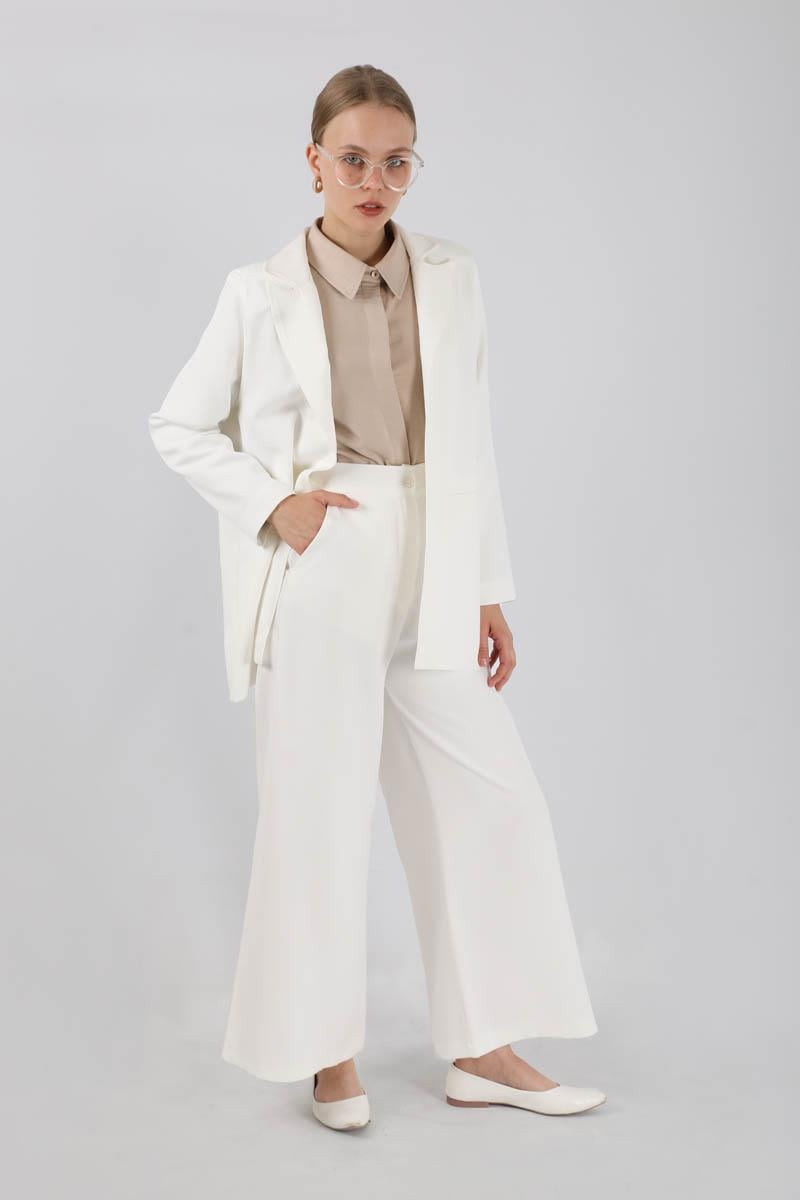 Bol Paça Pantolon Ceket Takım Beyaz - Toptan Satış