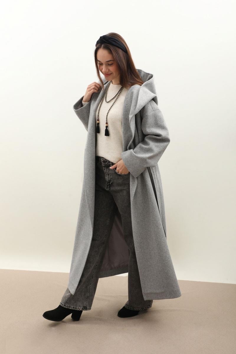 Hooded Shawl Collar Coat Black - Wholesale