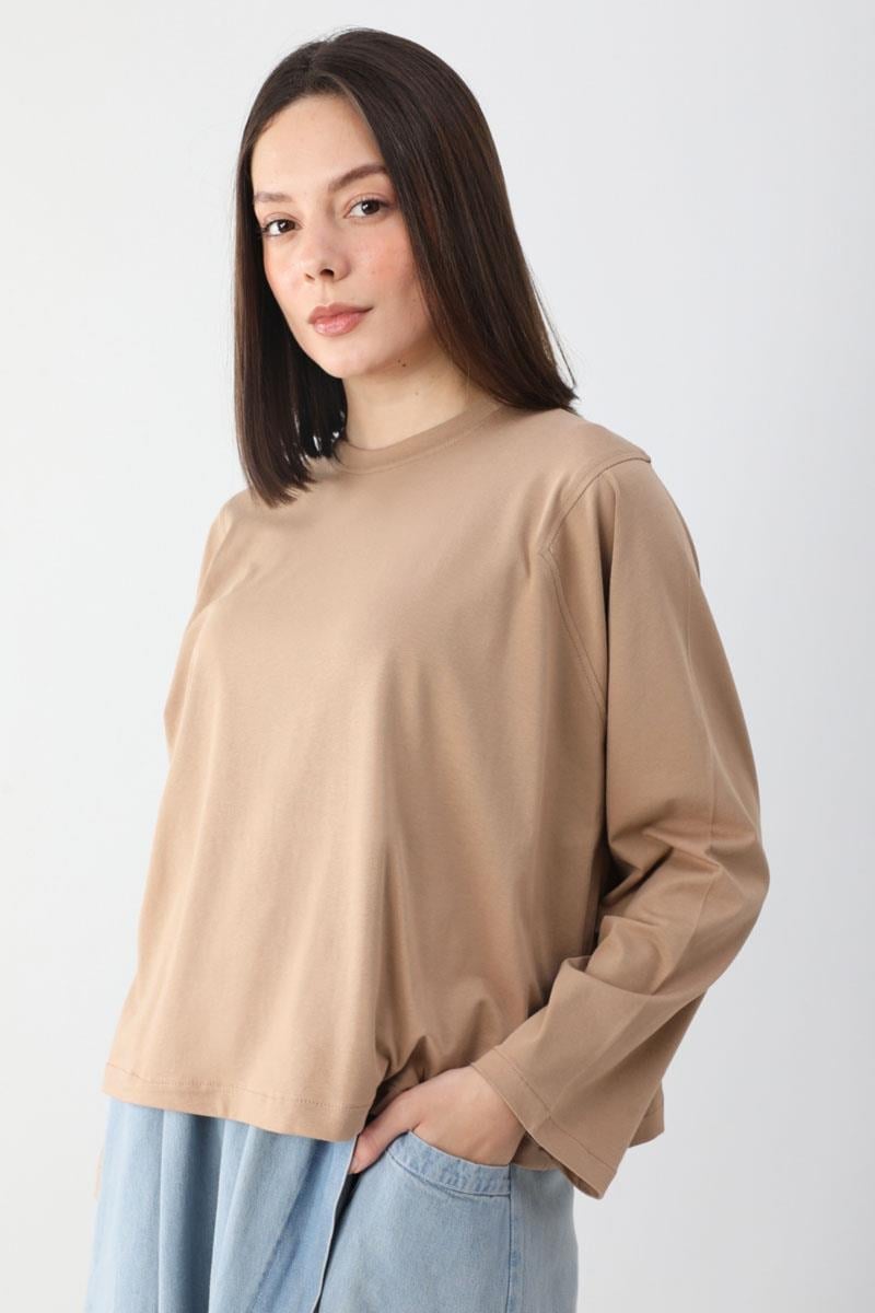 Pamuklu Uzun Kollu Tişört Camel -Toptan Satış
