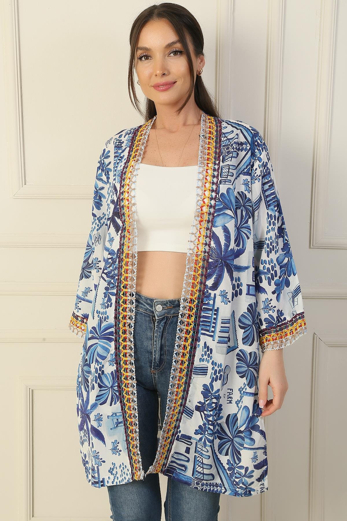 Patterned Long Chiffon Kimono Jacket