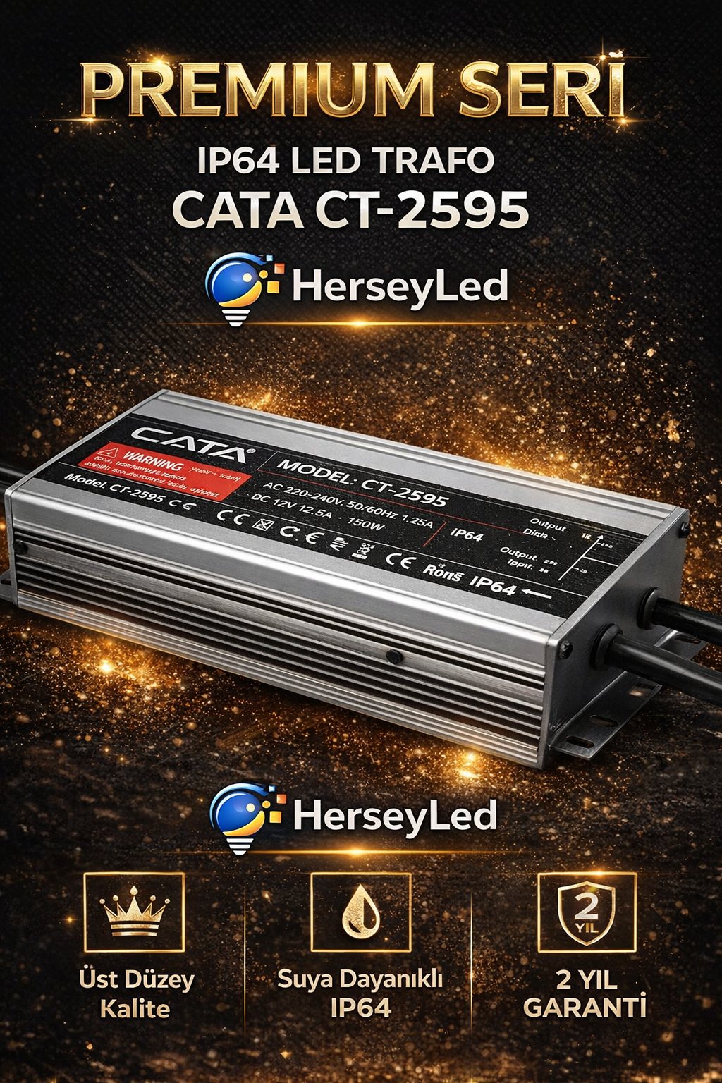 Lico@次回発送4/15 Cata CT-2595 12V 25A 300W Dış Mekan IP64 LED Trafo | Güçlü ve Suya