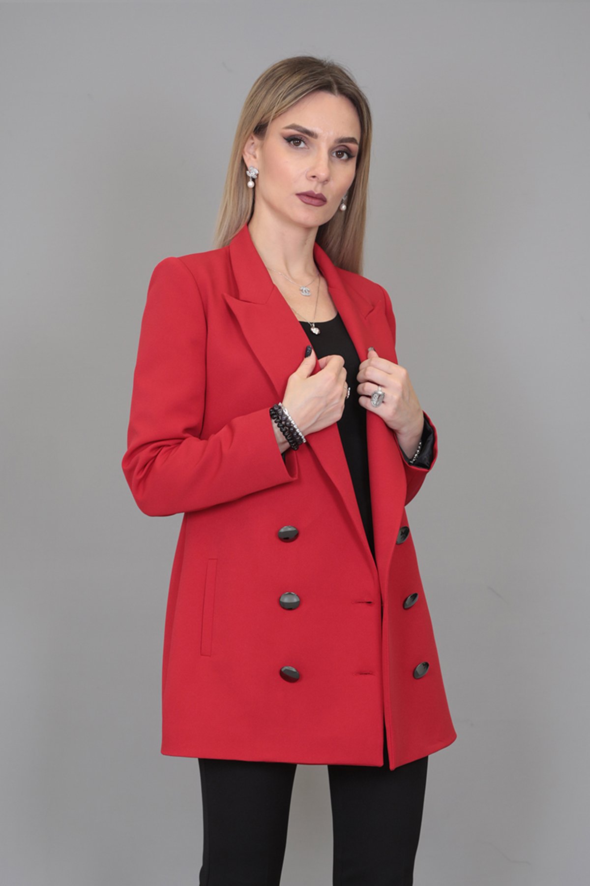 Uzun Klasik Blazer Ceket-Kırmızı - Önder Özsoy | Ofis Giyim | Yeni Sezon