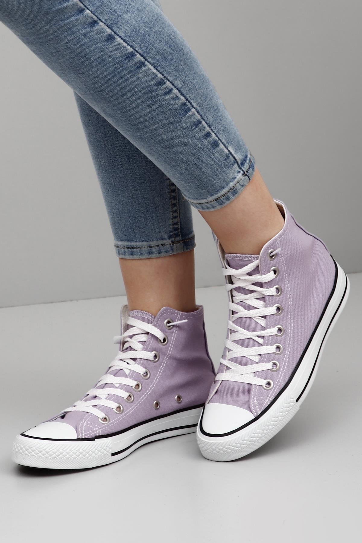 Gon Ba c kl Kad n Gunluk Spor Bot Duz Taban Keten Sneaker 35777 Gon Deri