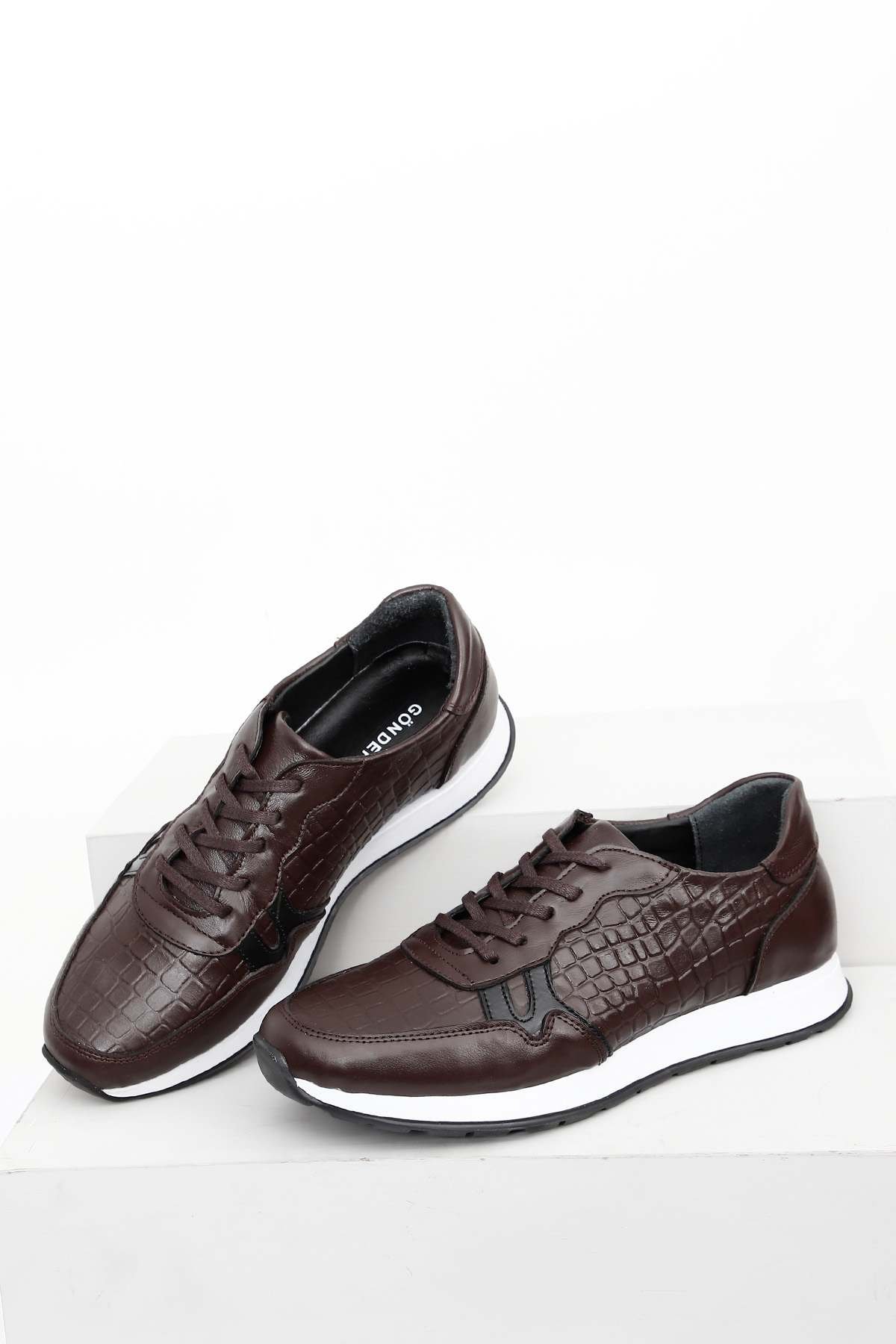Gön Hakiki Deri Yuvarlak Burun Bağcıklı Günlük Erkek Sneaker 01008