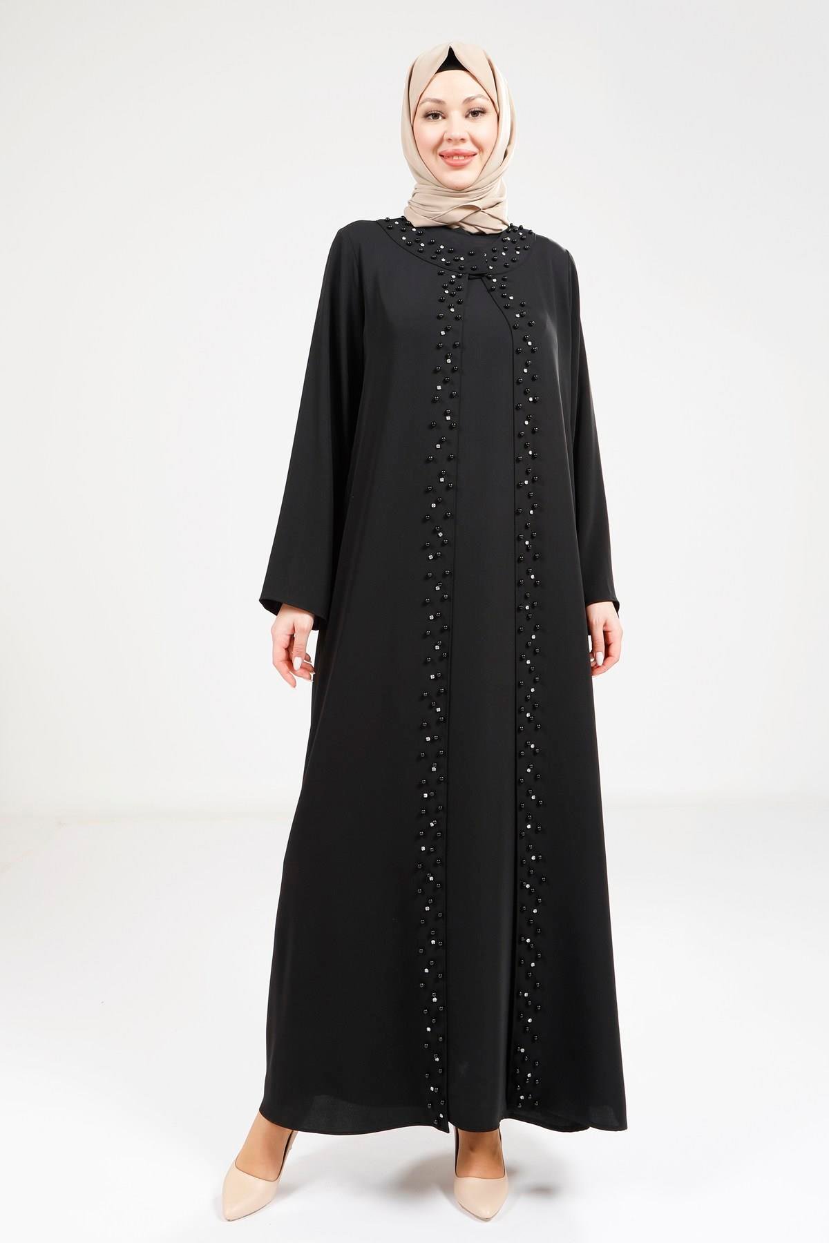 Beyza-Beyza İnci Detaylı Siyah Abaya 9268