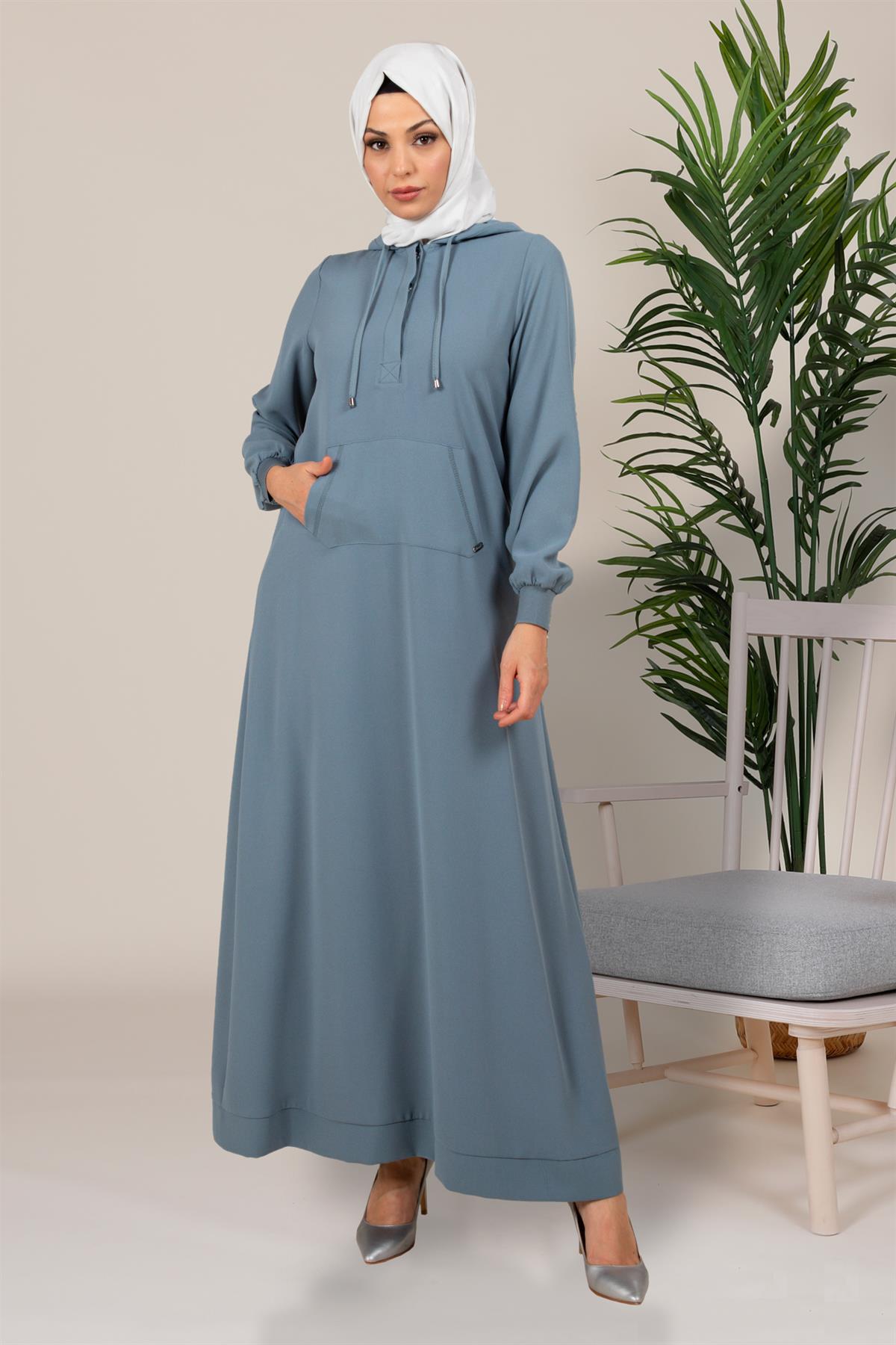 Beyza Sweet Kapüşonlu Mint Spor Tesettür Elbise 5219
