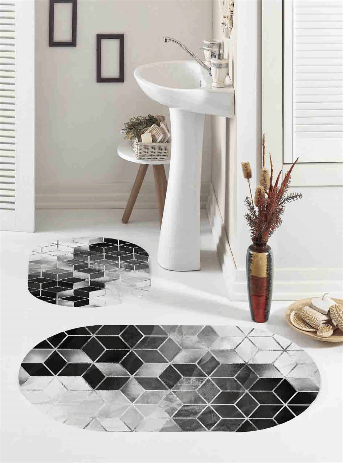 Ceraware Eco Concept Dijital Baskılı Dekoratif Oval Banyo Paspas Takımı  MC209