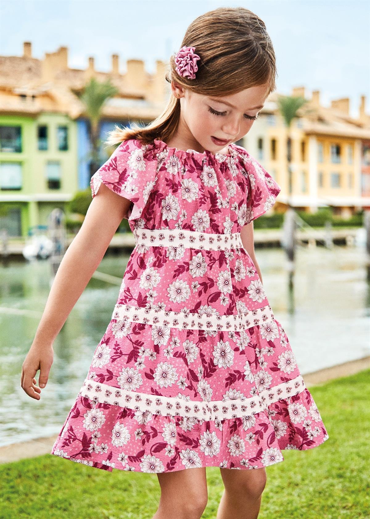 3-9 Yaş Mayoral Kız Çocuk Çiçekli elbise PEMBE | CSLKids
