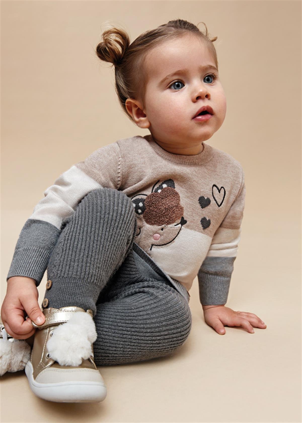 0-36 Ay Mayoral Kız Bebek Çizgili Triko Elbise BEJ | CSLKids