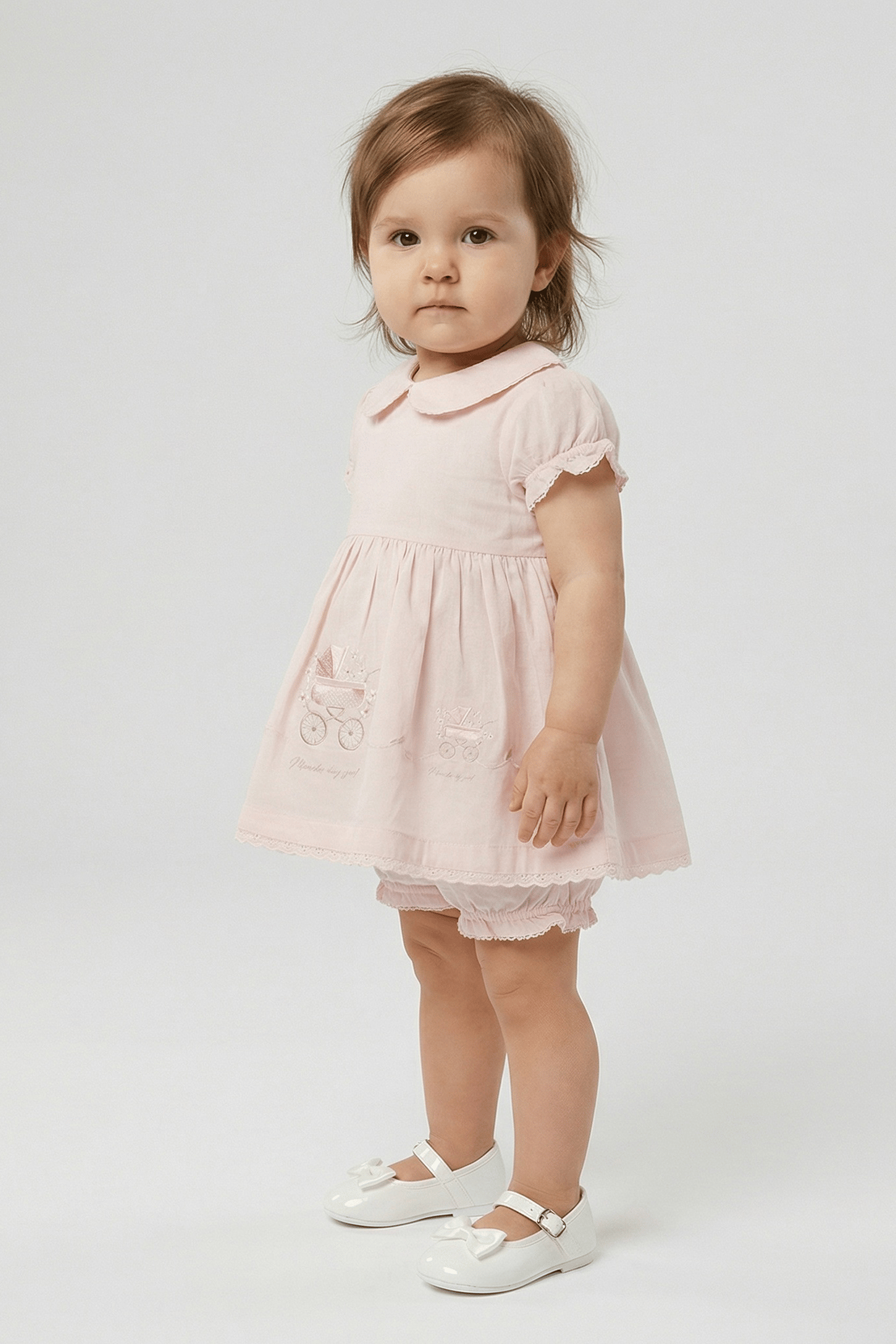 Baby Girl Peter Pan Collar Summer Dress and Underwear Pink Baby Girl Peter Pan Collar Summer Dress and Underwear Pink